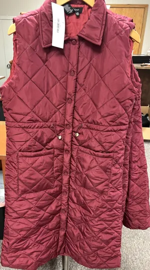 Katie Quilted Longline Vest In Burgundy