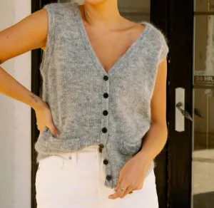 Kiara Wool Knit Buttoned Vest In Grey