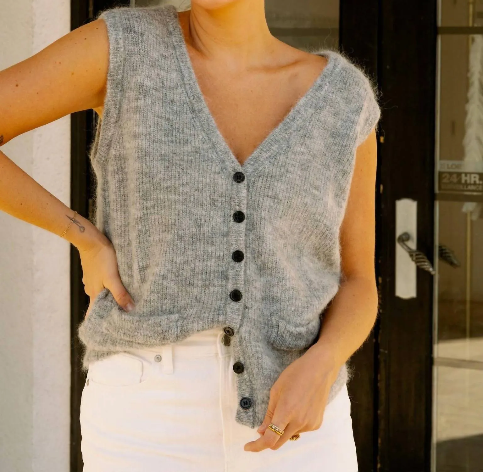 Kiara Wool Knit Buttoned Vest In Grey