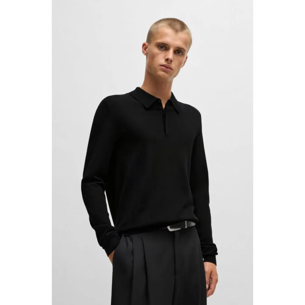 Knit polo sweater with concealed placket in slim fit