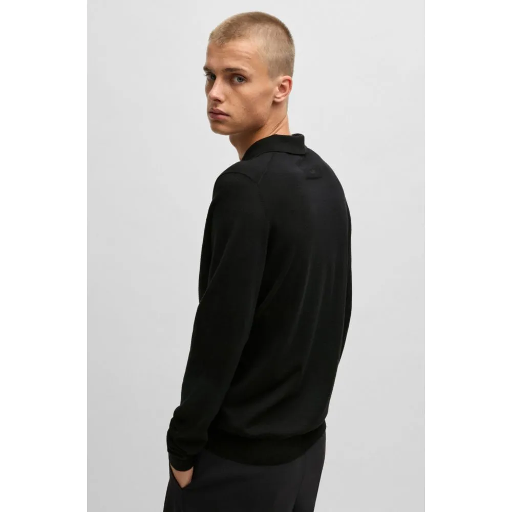 Knit polo sweater with concealed placket in slim fit