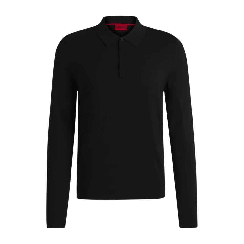 Knit polo sweater with concealed placket in slim fit