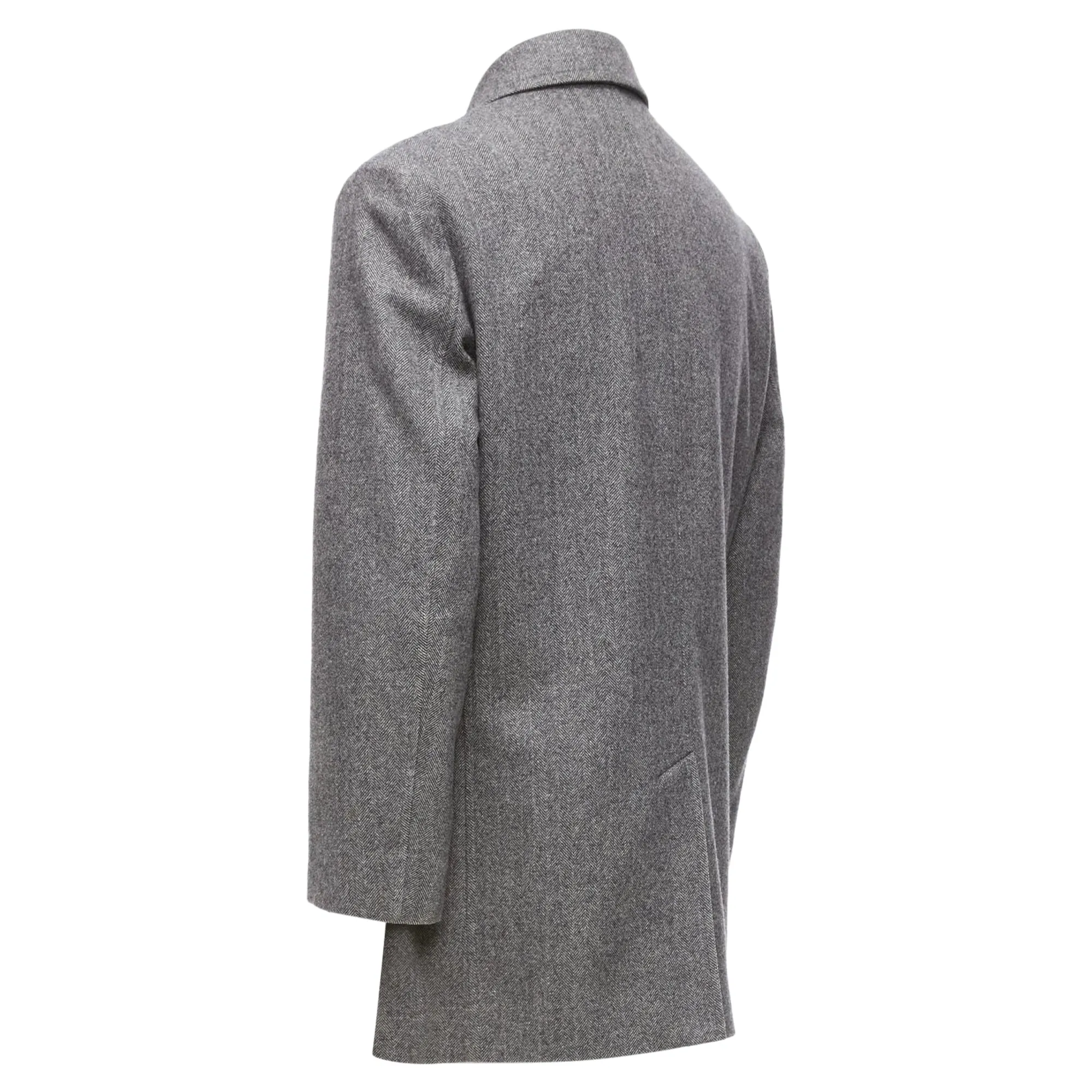 Lanvin JL Wool Blend Herringbone Dual Pocketed Overcoat