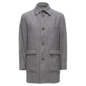 Lanvin JL Wool Blend Herringbone Dual Pocketed Overcoat