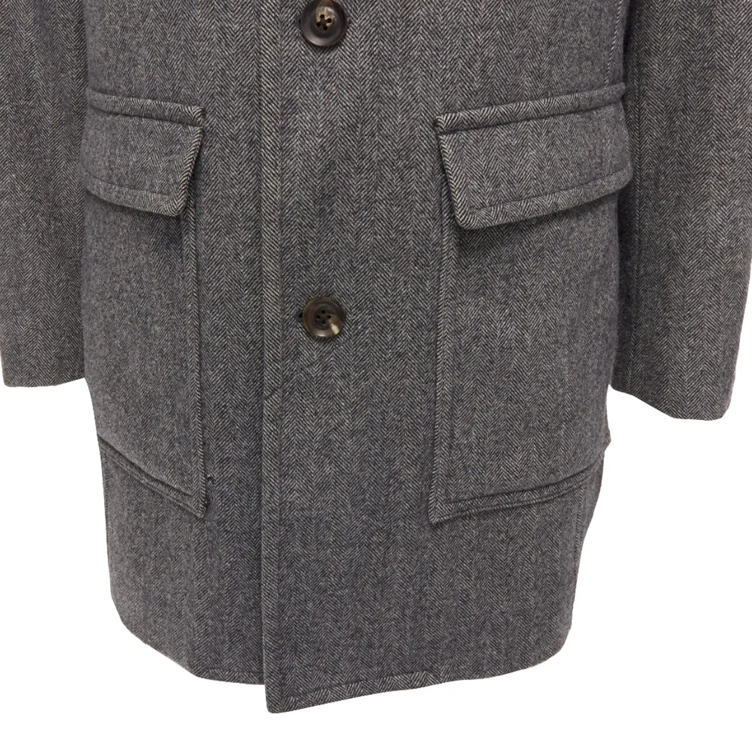 Lanvin JL Wool Blend Herringbone Dual Pocketed Overcoat