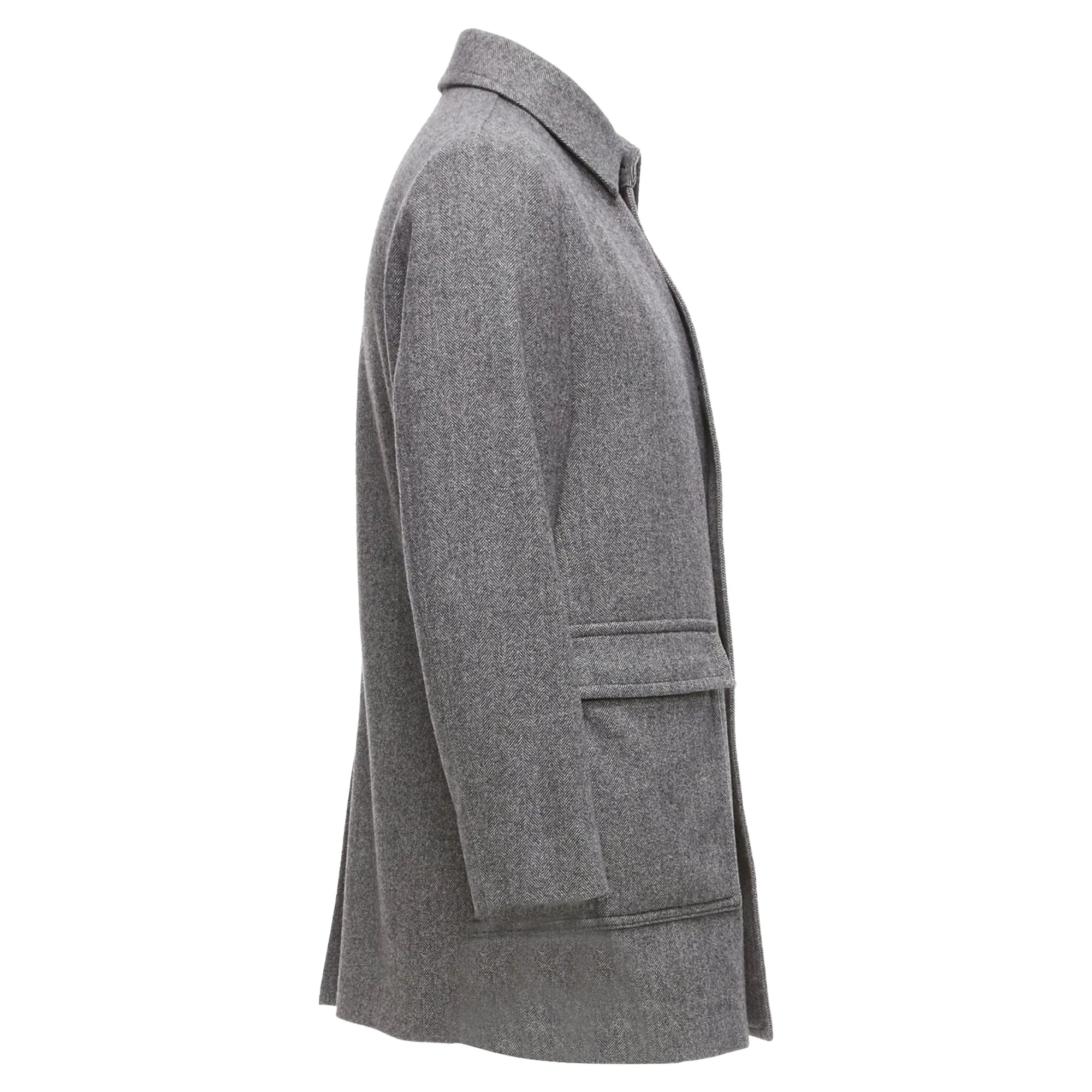 Lanvin JL Wool Blend Herringbone Dual Pocketed Overcoat