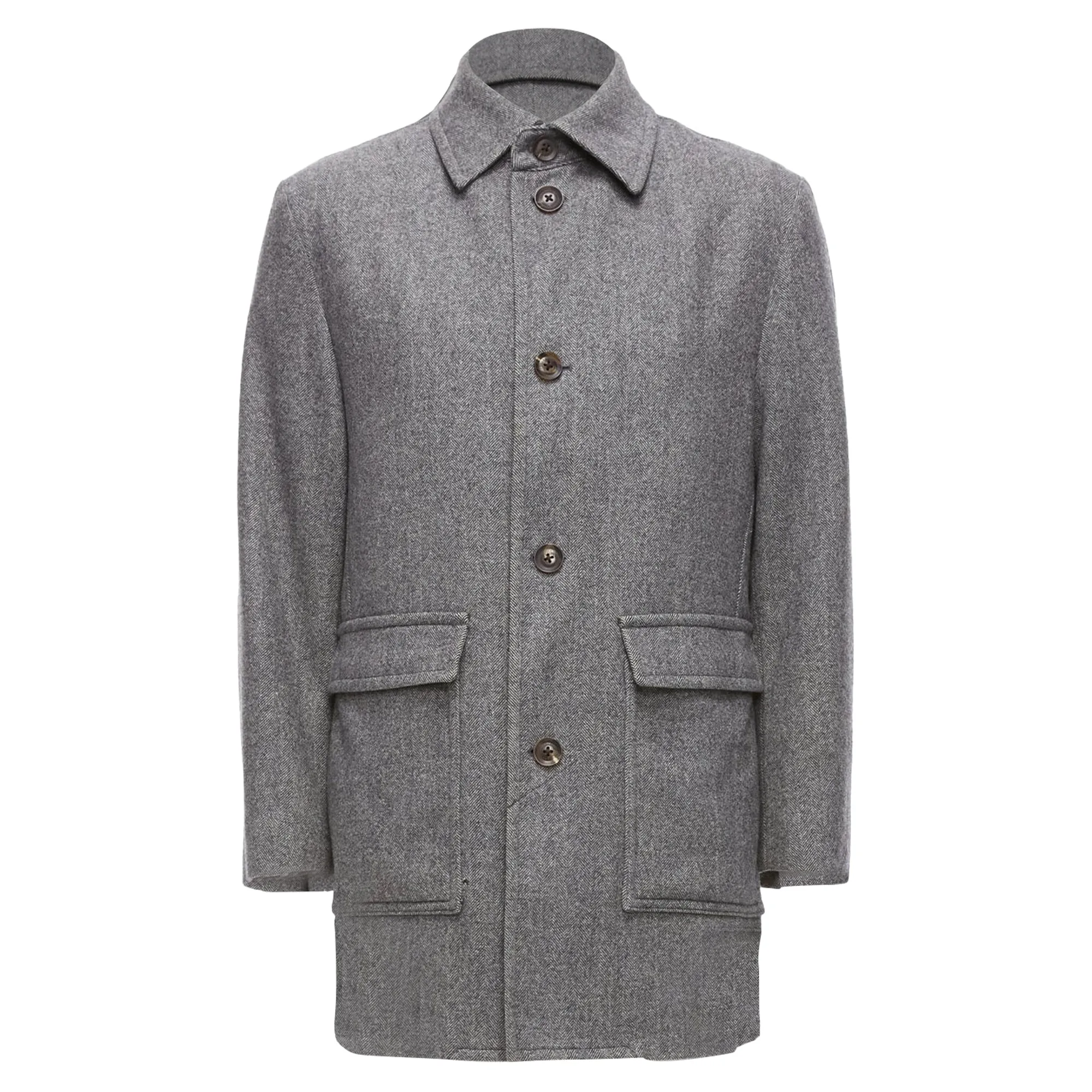 Lanvin JL Wool Blend Herringbone Dual Pocketed Overcoat