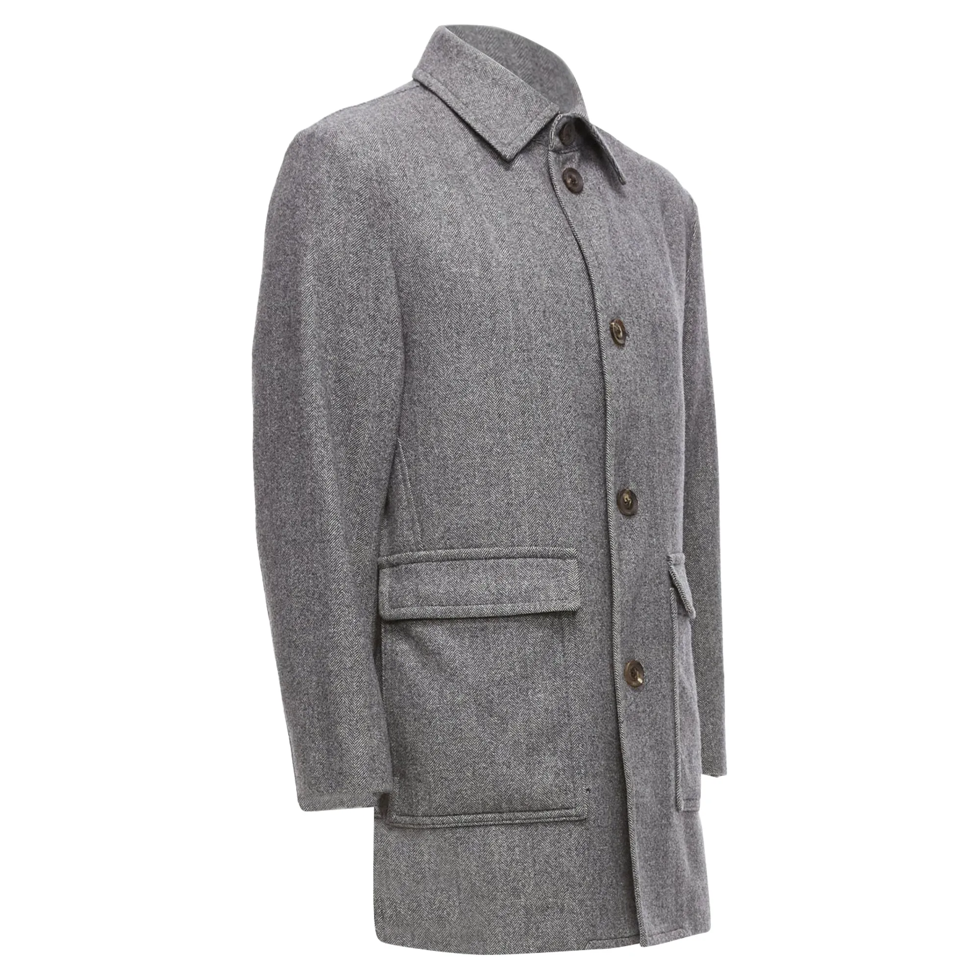 Lanvin JL Wool Blend Herringbone Dual Pocketed Overcoat
