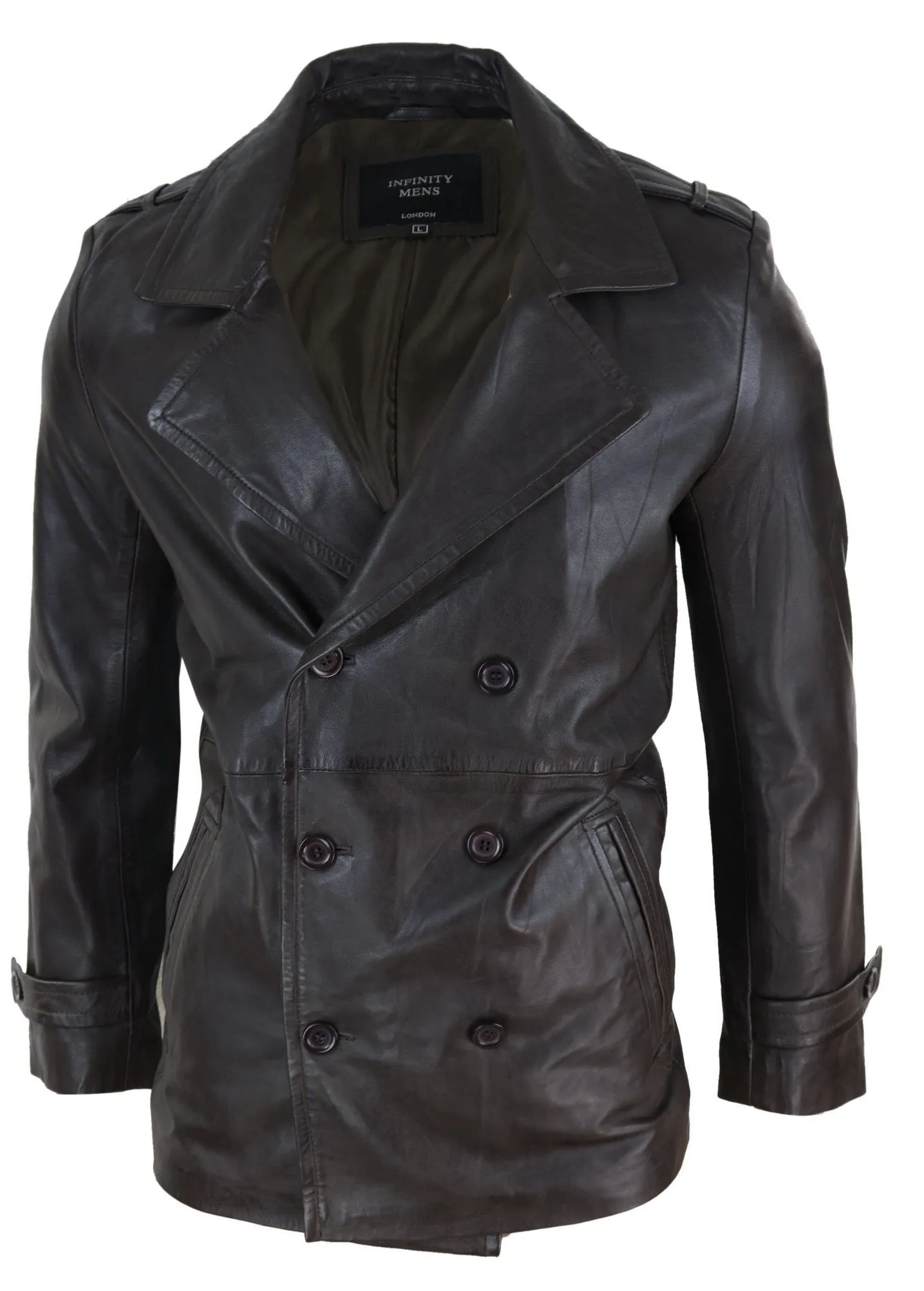 Leather 3/4 Double Breasted Coat