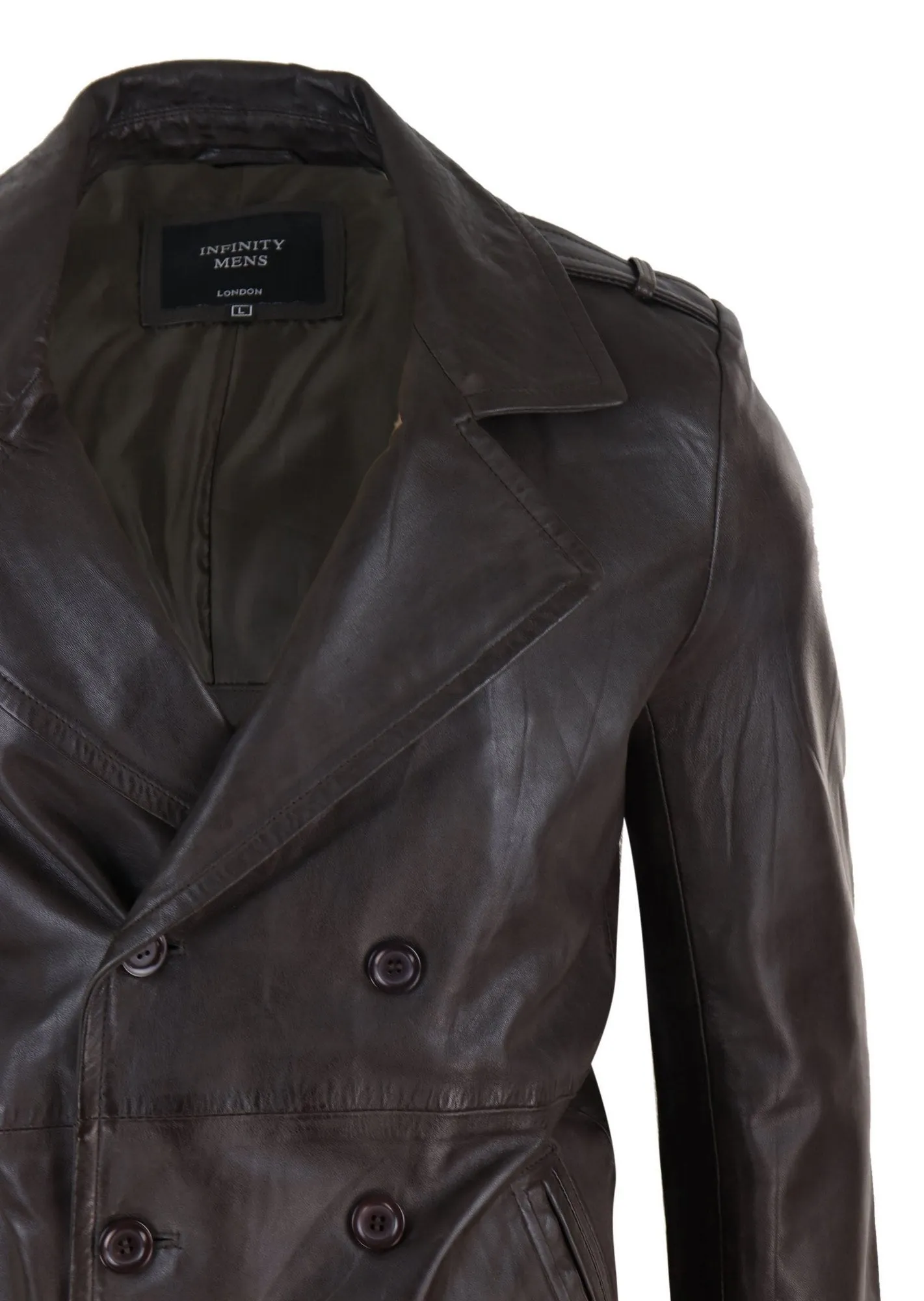 Leather 3/4 Double Breasted Coat
