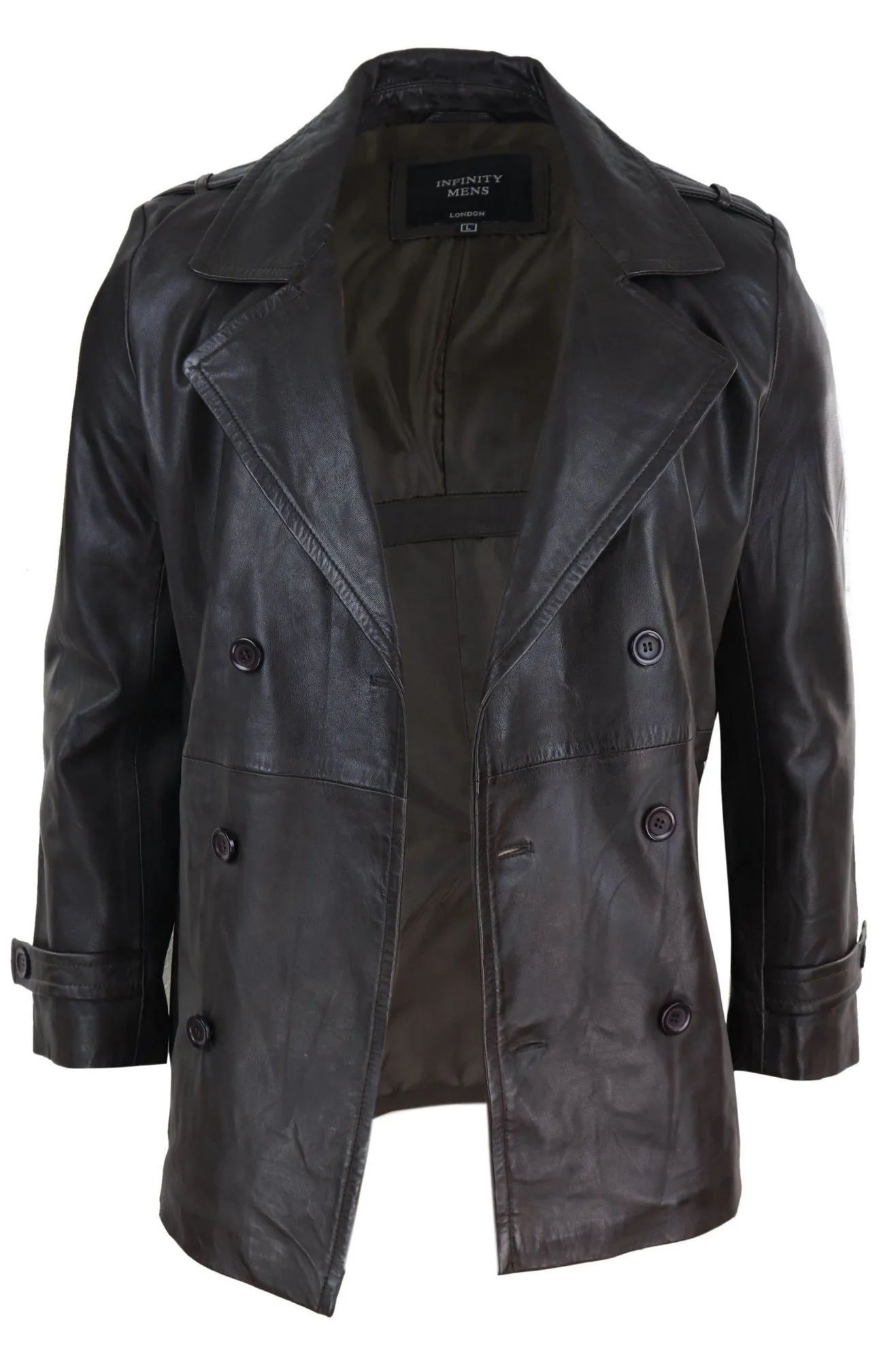 Leather 3/4 Double Breasted Coat