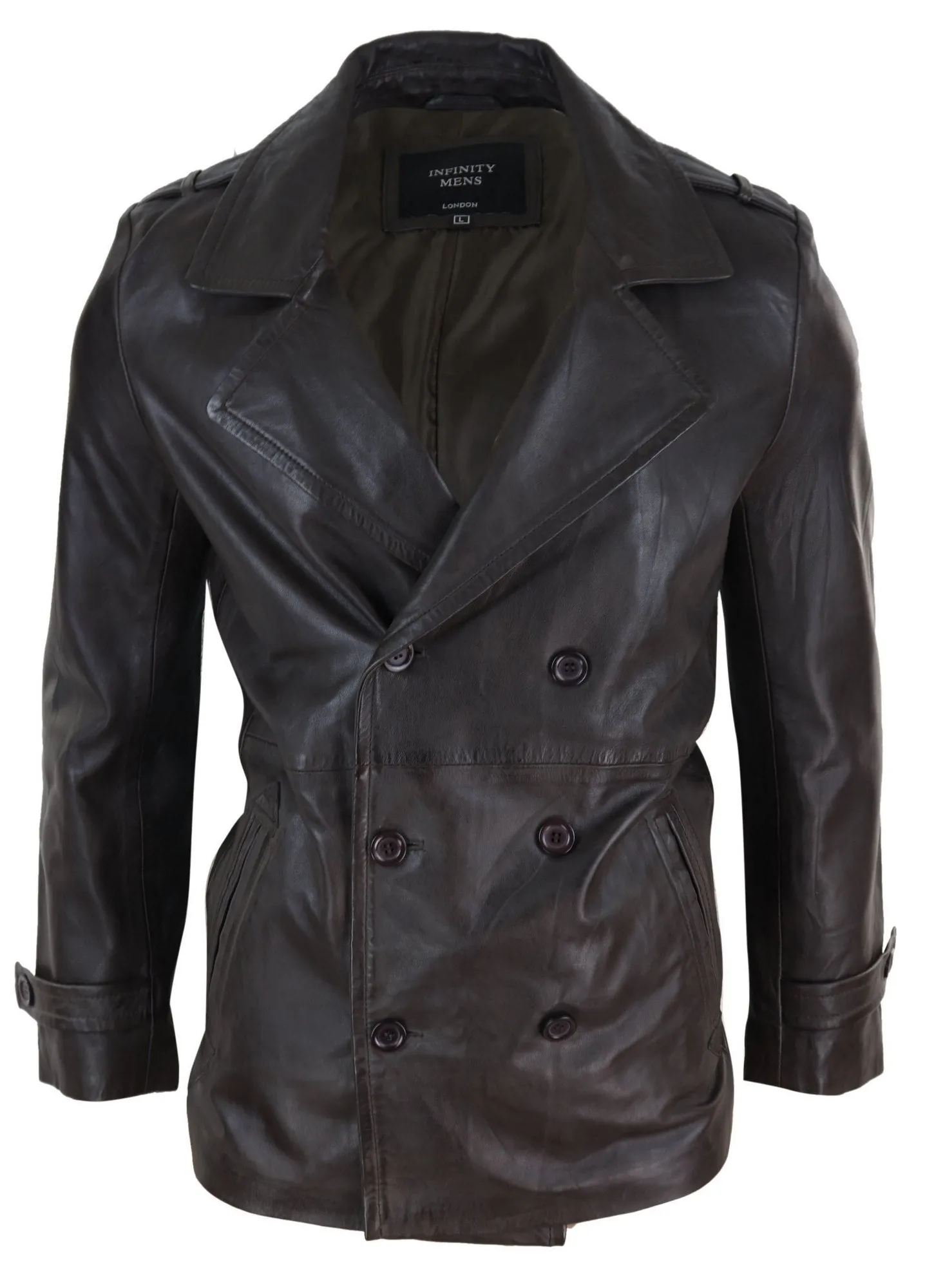 Leather 3/4 Double Breasted Coat