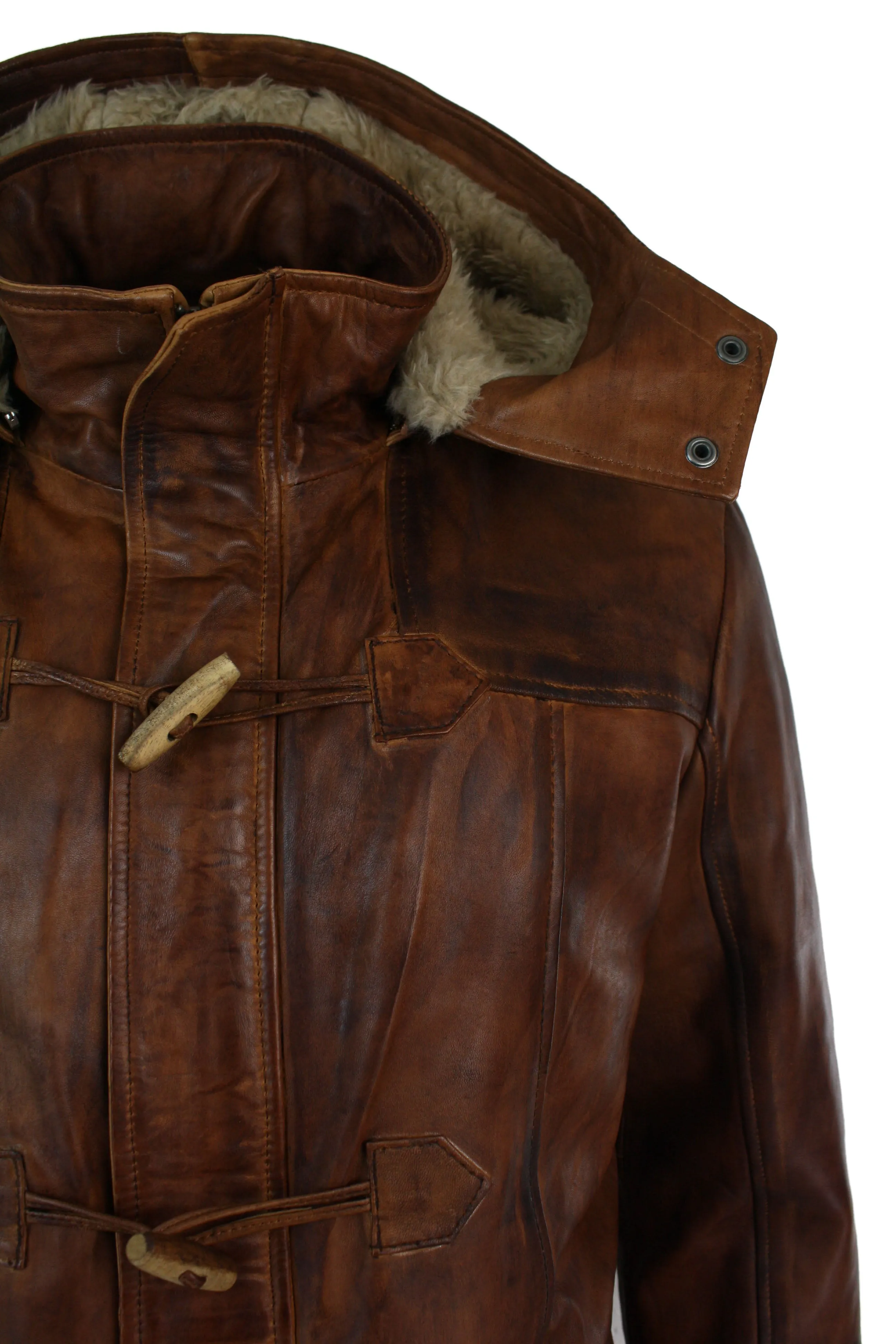 Leather Hood Duffle Safari Jacket