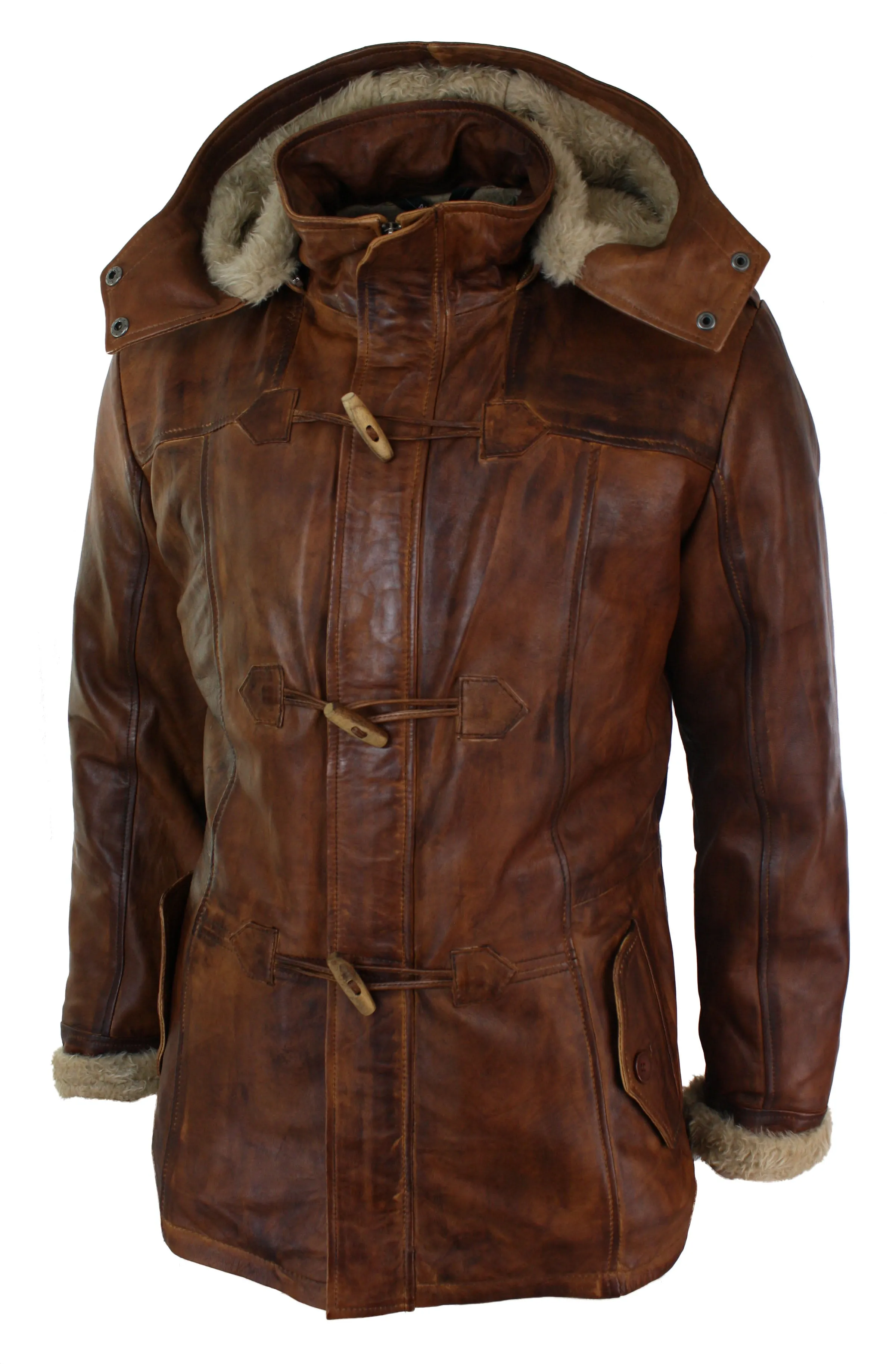 Leather Hood Duffle Safari Jacket