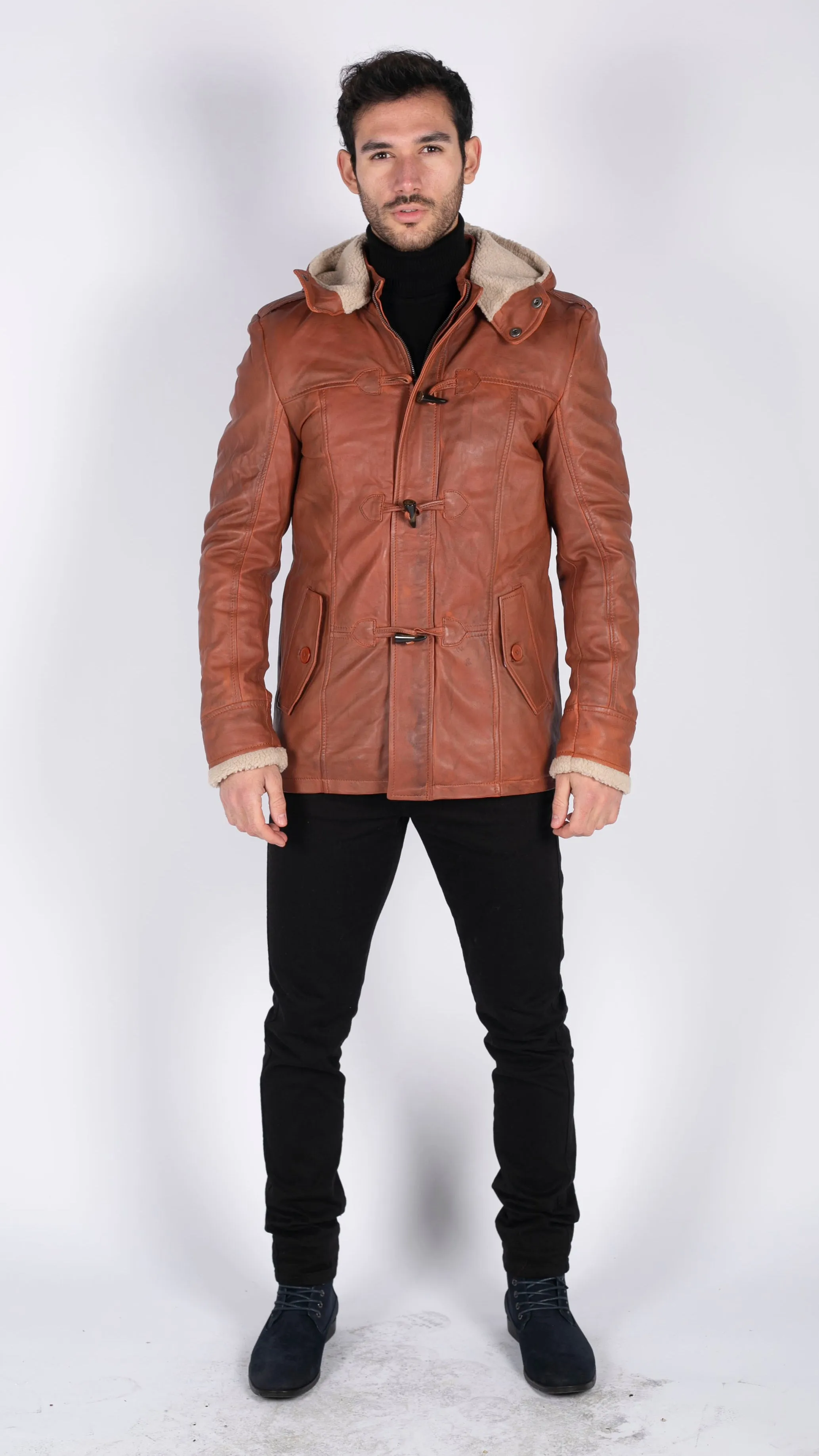 Leather Hood Duffle Safari Jacket