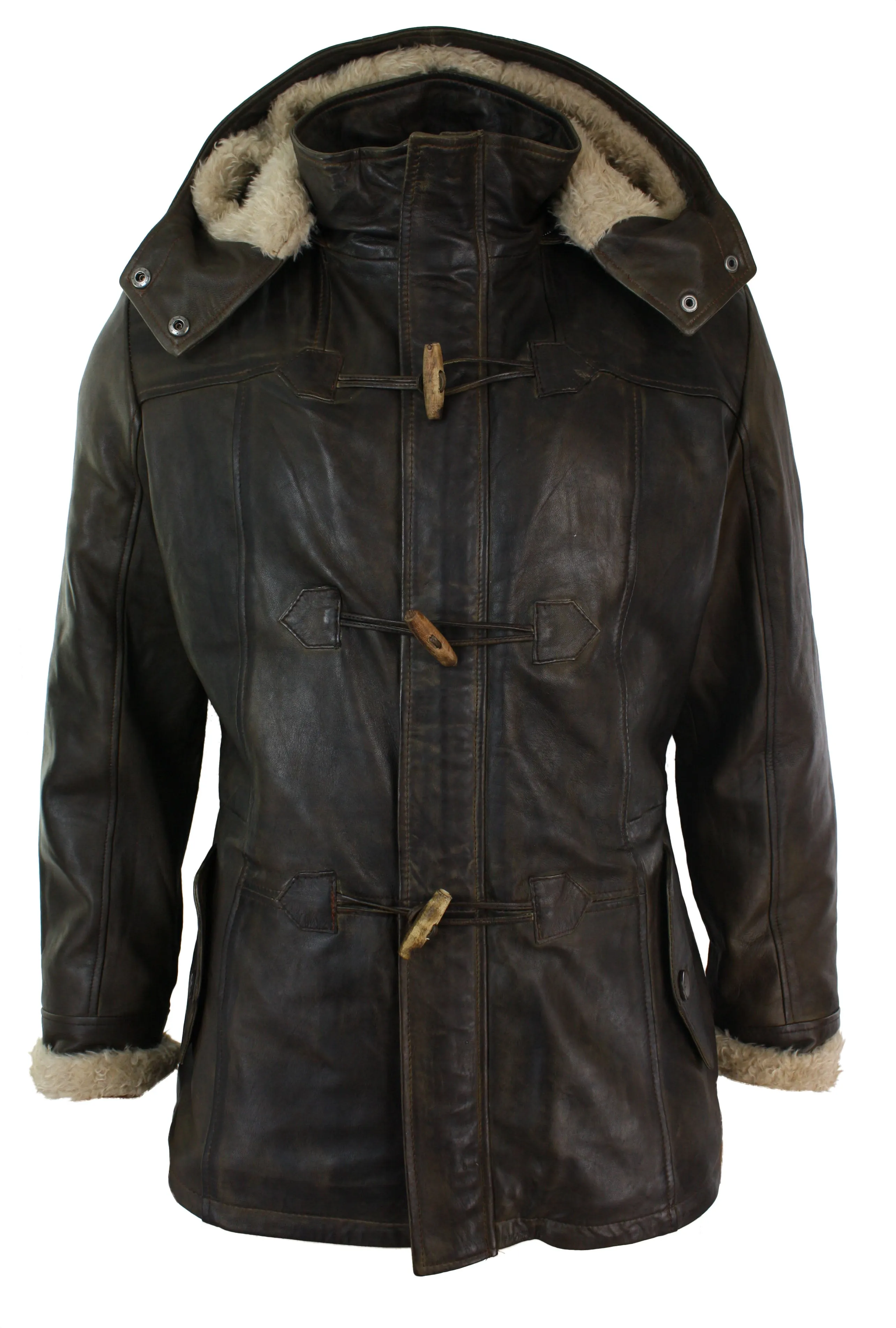 Leather Hood Duffle Safari Jacket