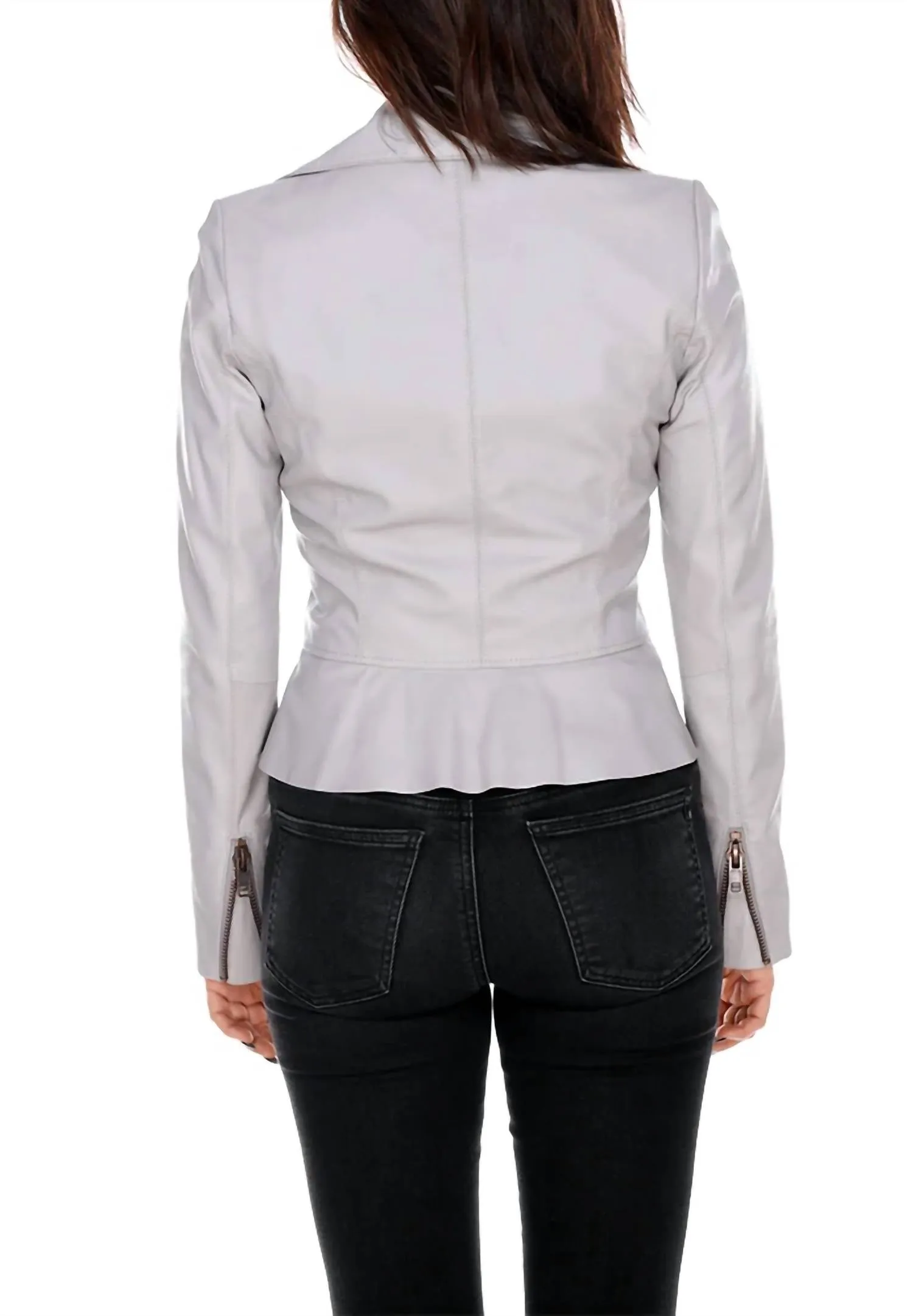 Leather Perfecto With Ruffle Jacket In Mastic