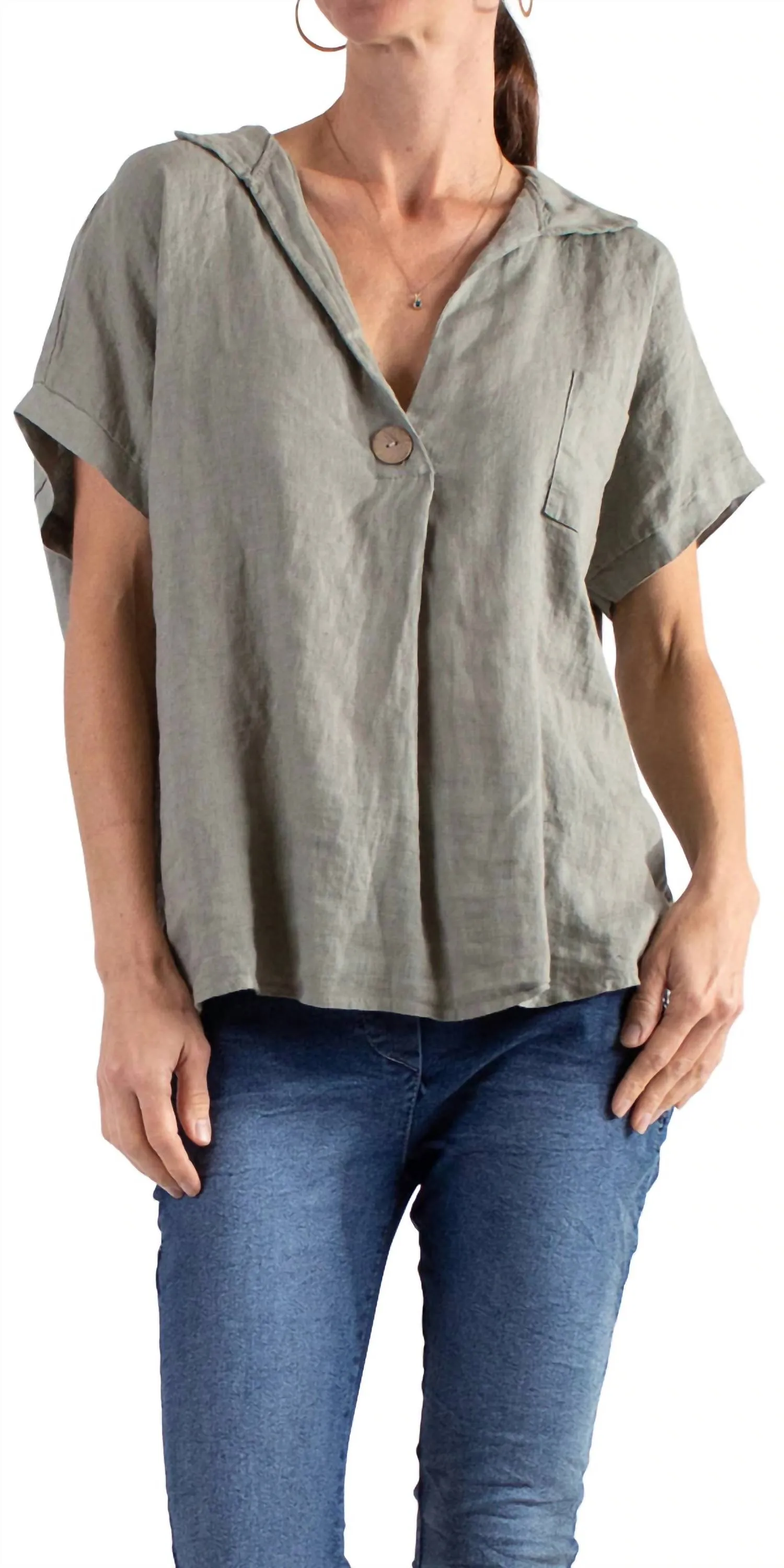Leggera Linen Open Front Jacket With Cuffed Sleeves In Beige