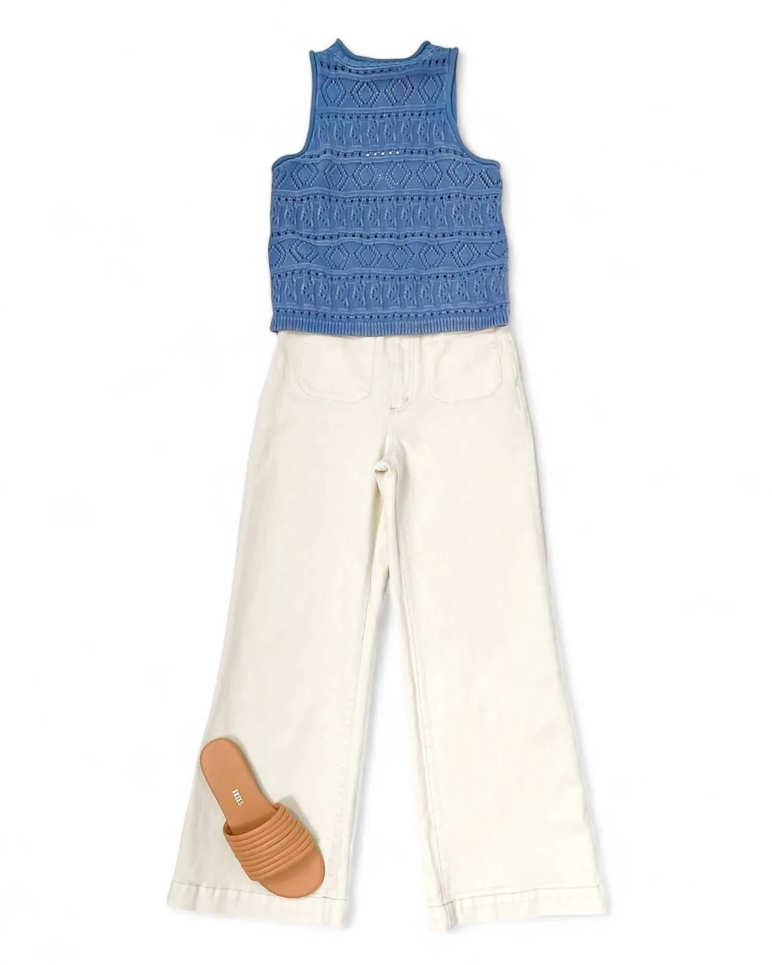 Lina Pointelle Top In Faded Denim