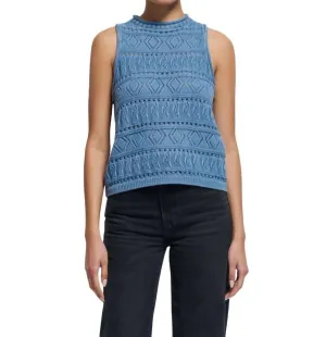 Lina Pointelle Top In Faded Denim