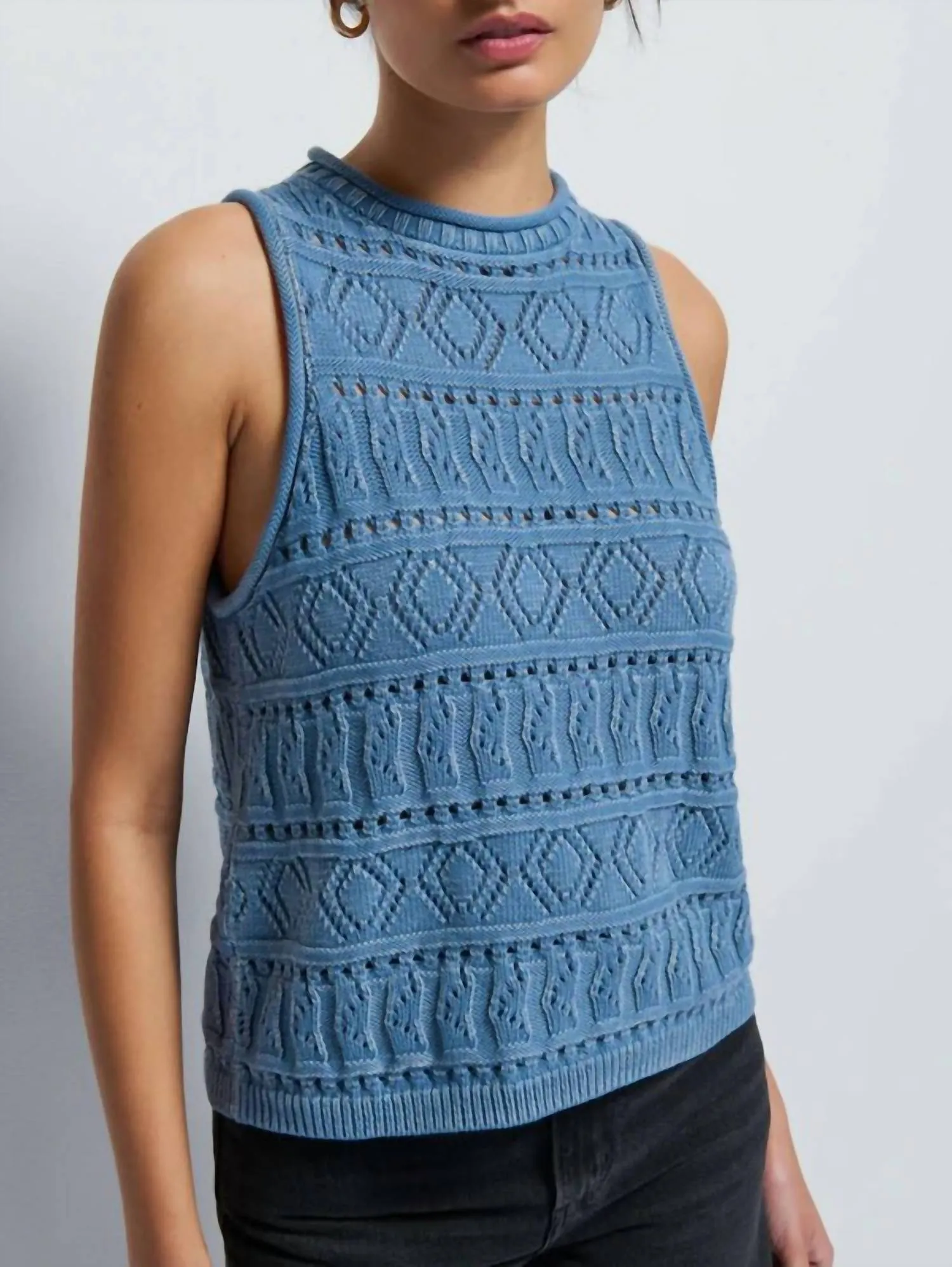 Lina Pointelle Top In Faded Denim