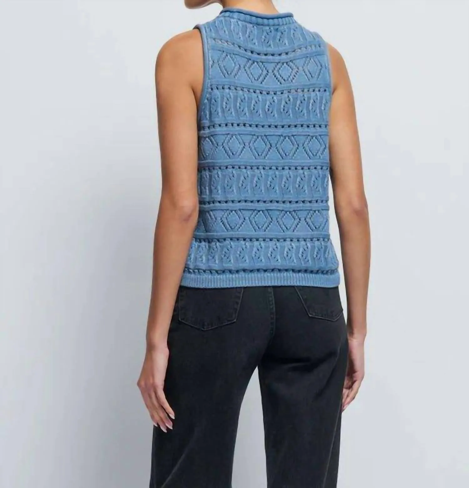 Lina Pointelle Top In Faded Denim