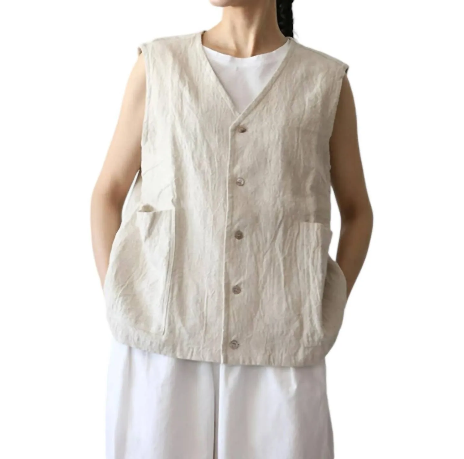 Linen Vintage Vest In Natural