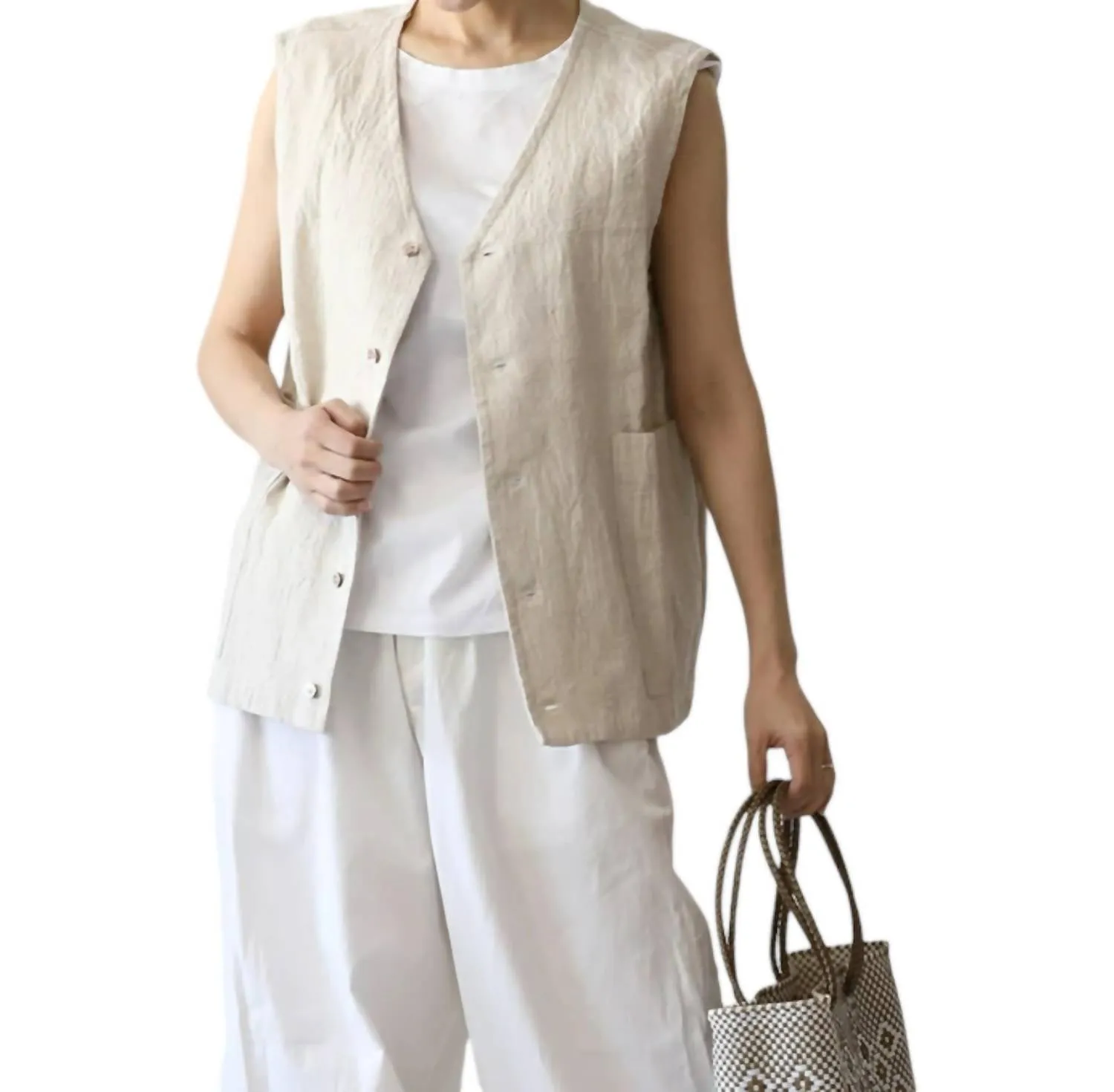 Linen Vintage Vest In Natural