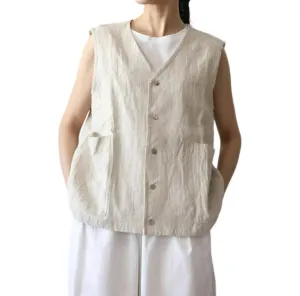 Linen Vintage Vest In Natural