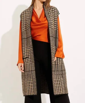 Long-Length Houndstooth Vest In Camel/black