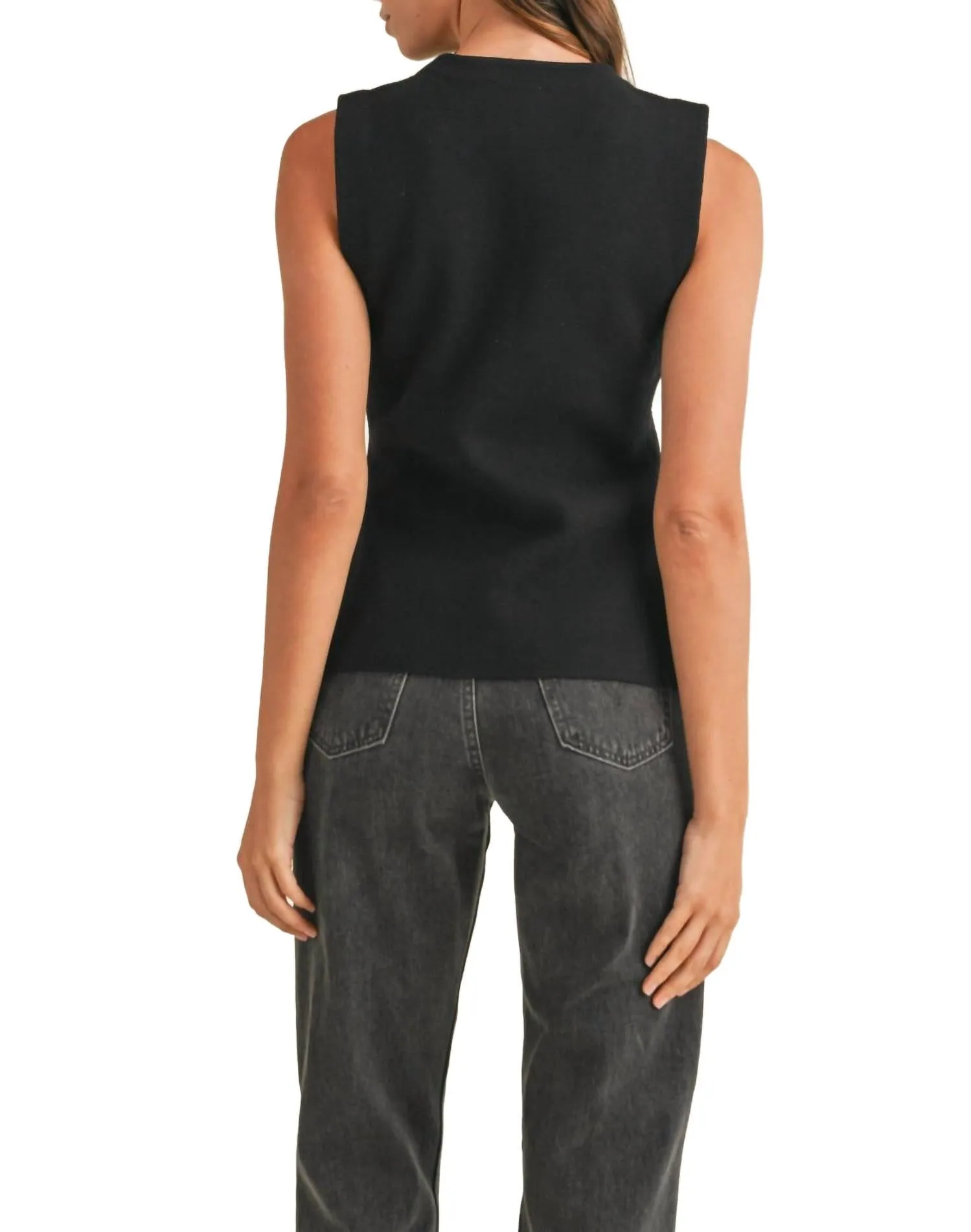 Lorelei Crystal Button Sweater Vest In Black
