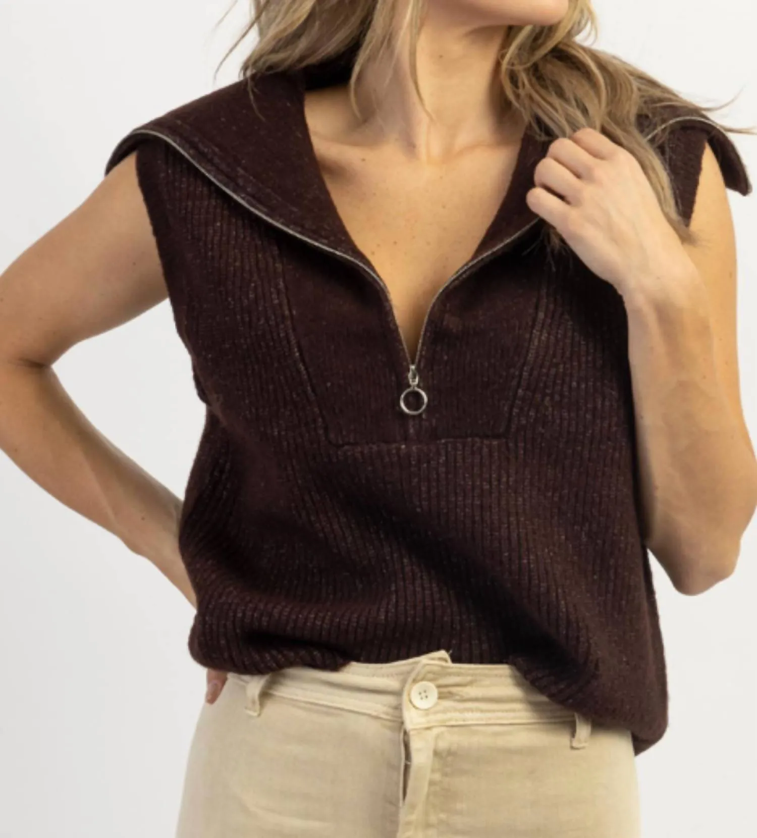 Mackenzie Collared Sweater Vest In Espresso