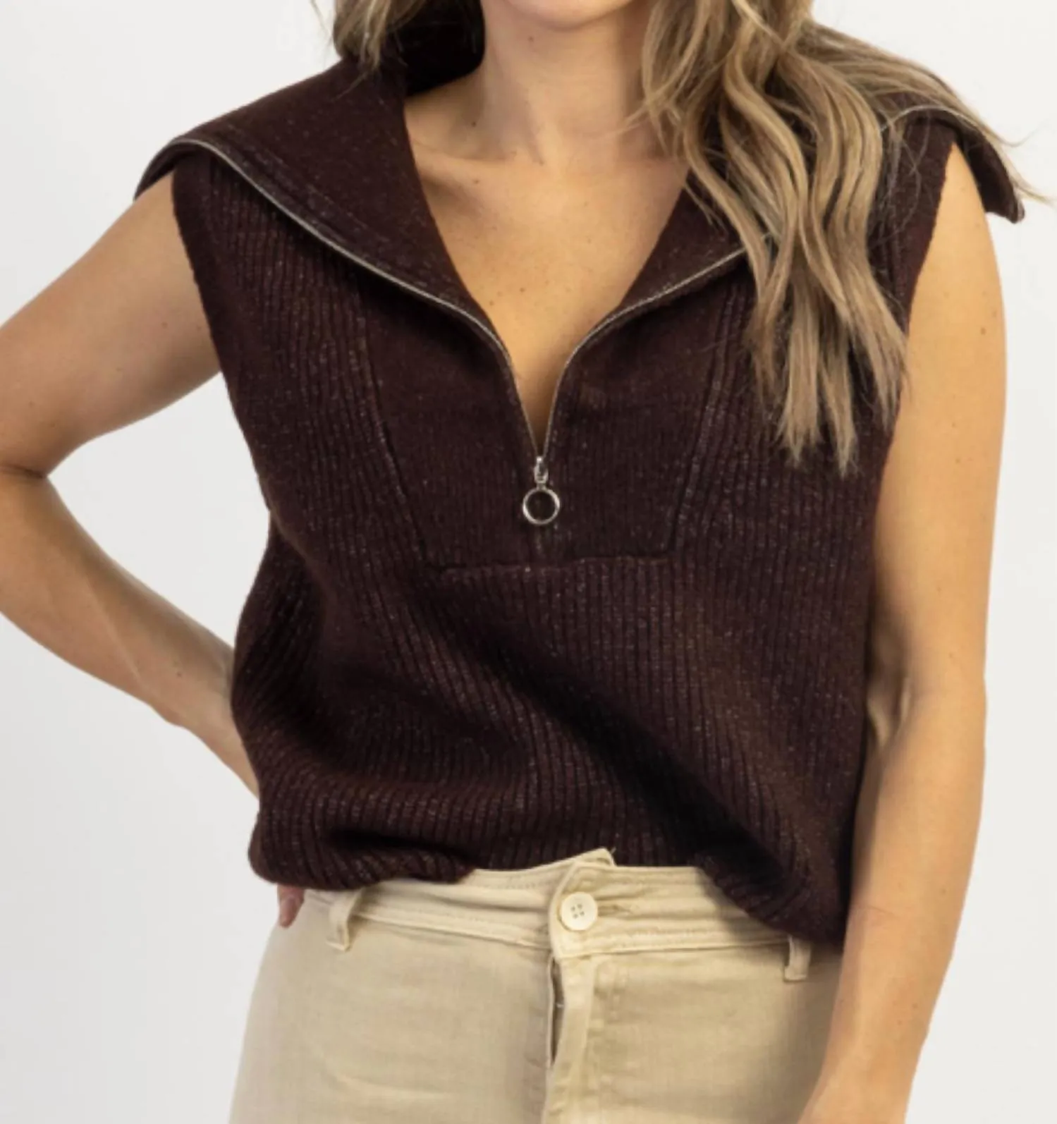 Mackenzie Collared Sweater Vest In Espresso
