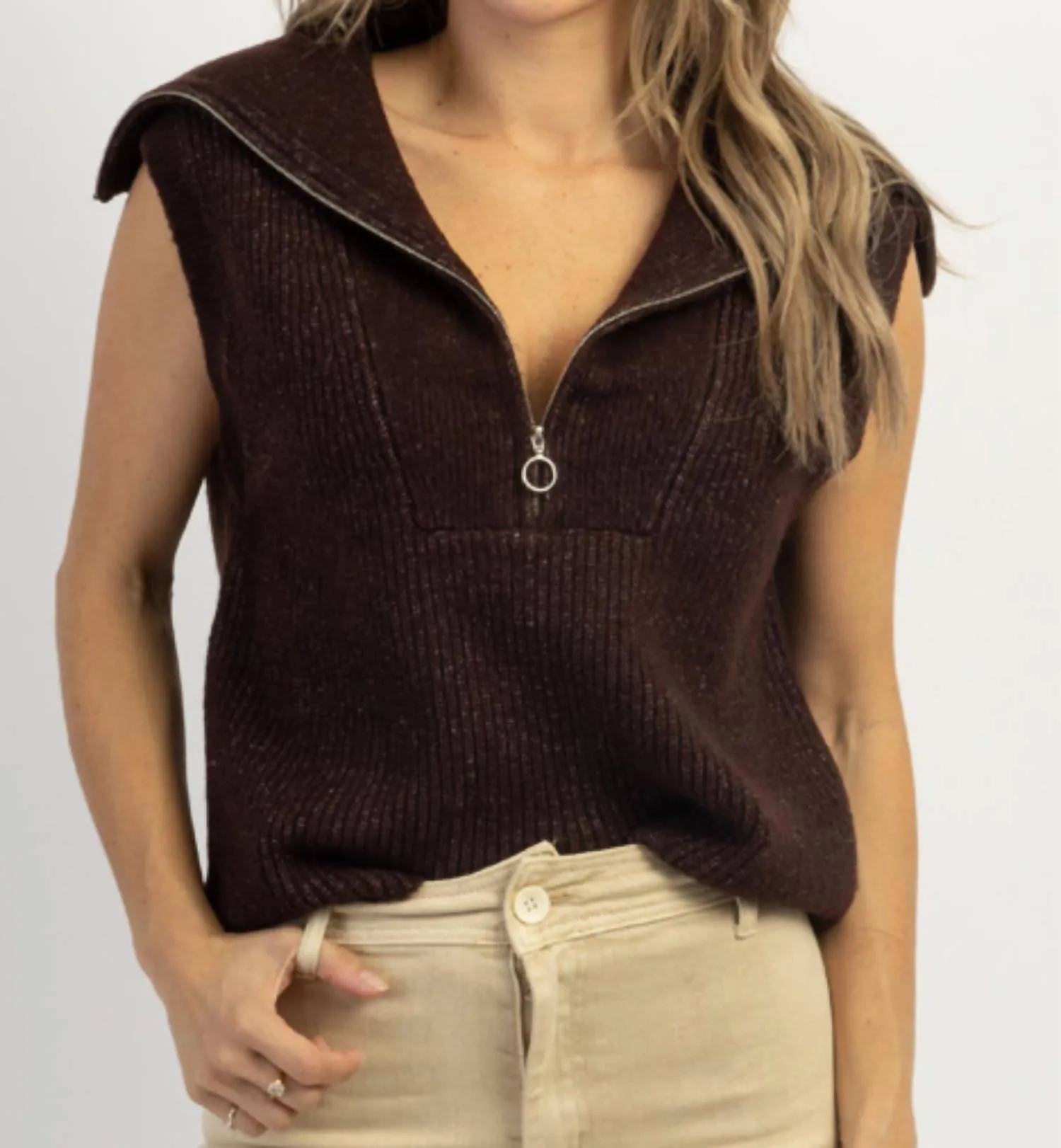 Mackenzie Collared Sweater Vest In Espresso