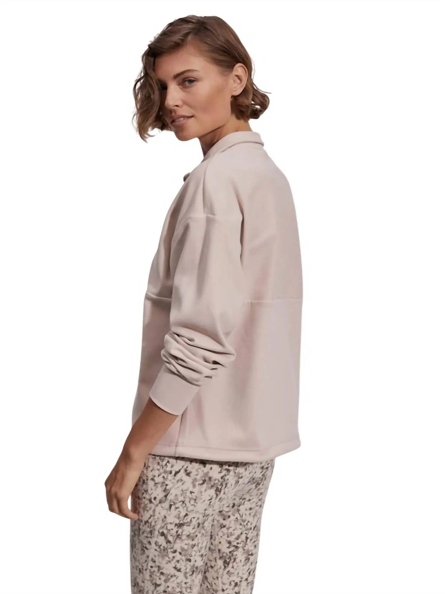 Maida Half Zip Midlayer Top In Mushroom Marl
