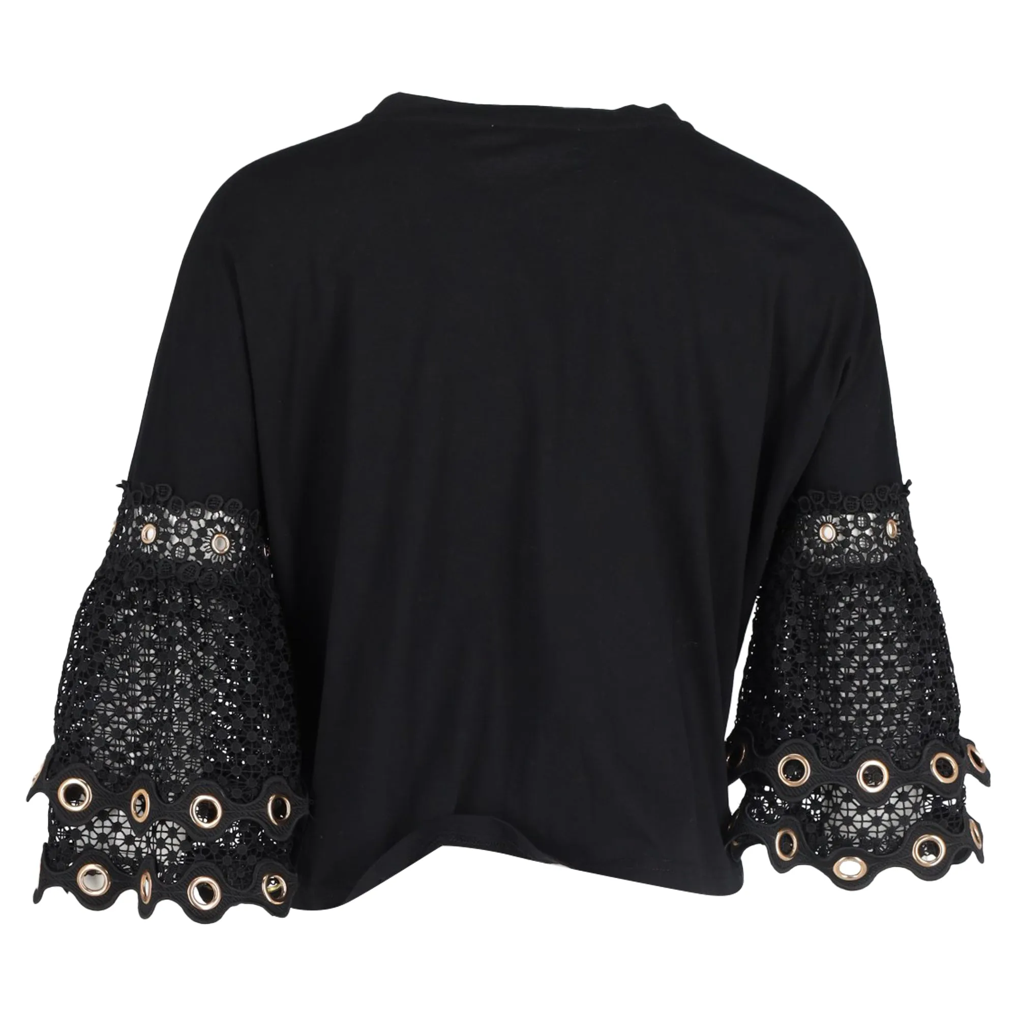 Maje Tya Grommeted Lace Cuff Top in Black Cotton