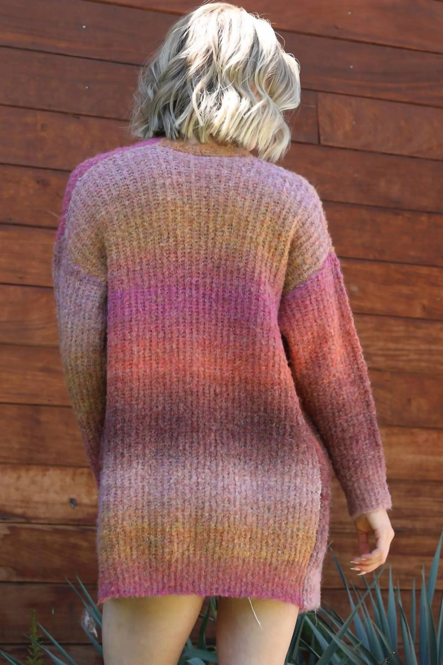 Marled Chunky Knit Cardigan With Pockets In Sunset