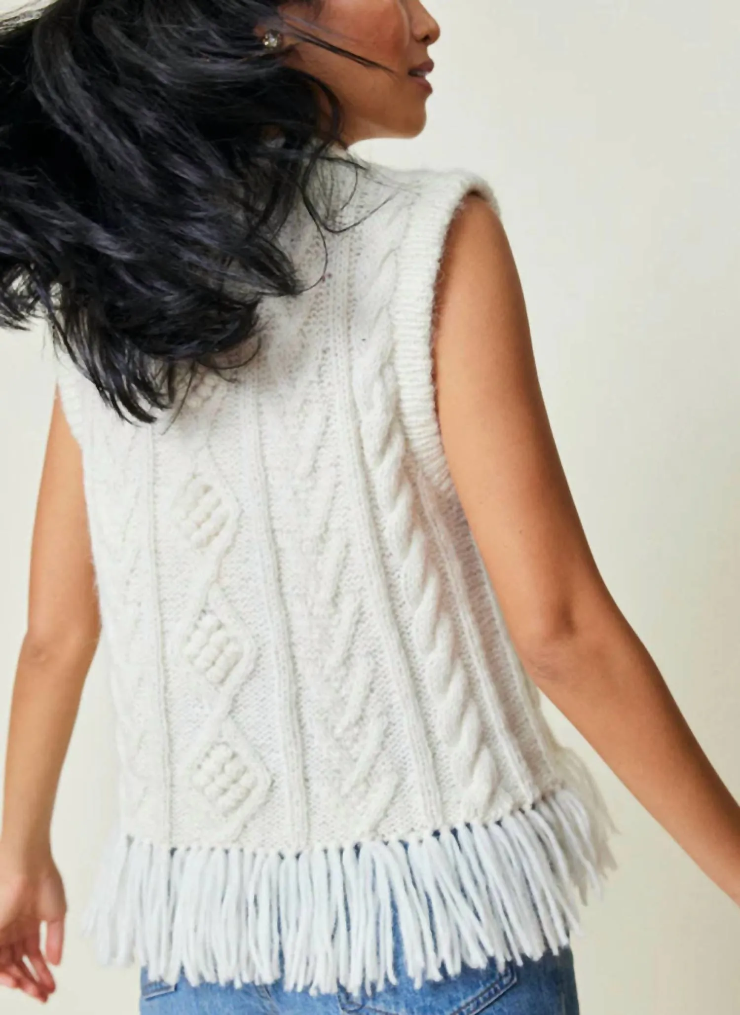 Mavis Fringe Knit Vest In Ivory