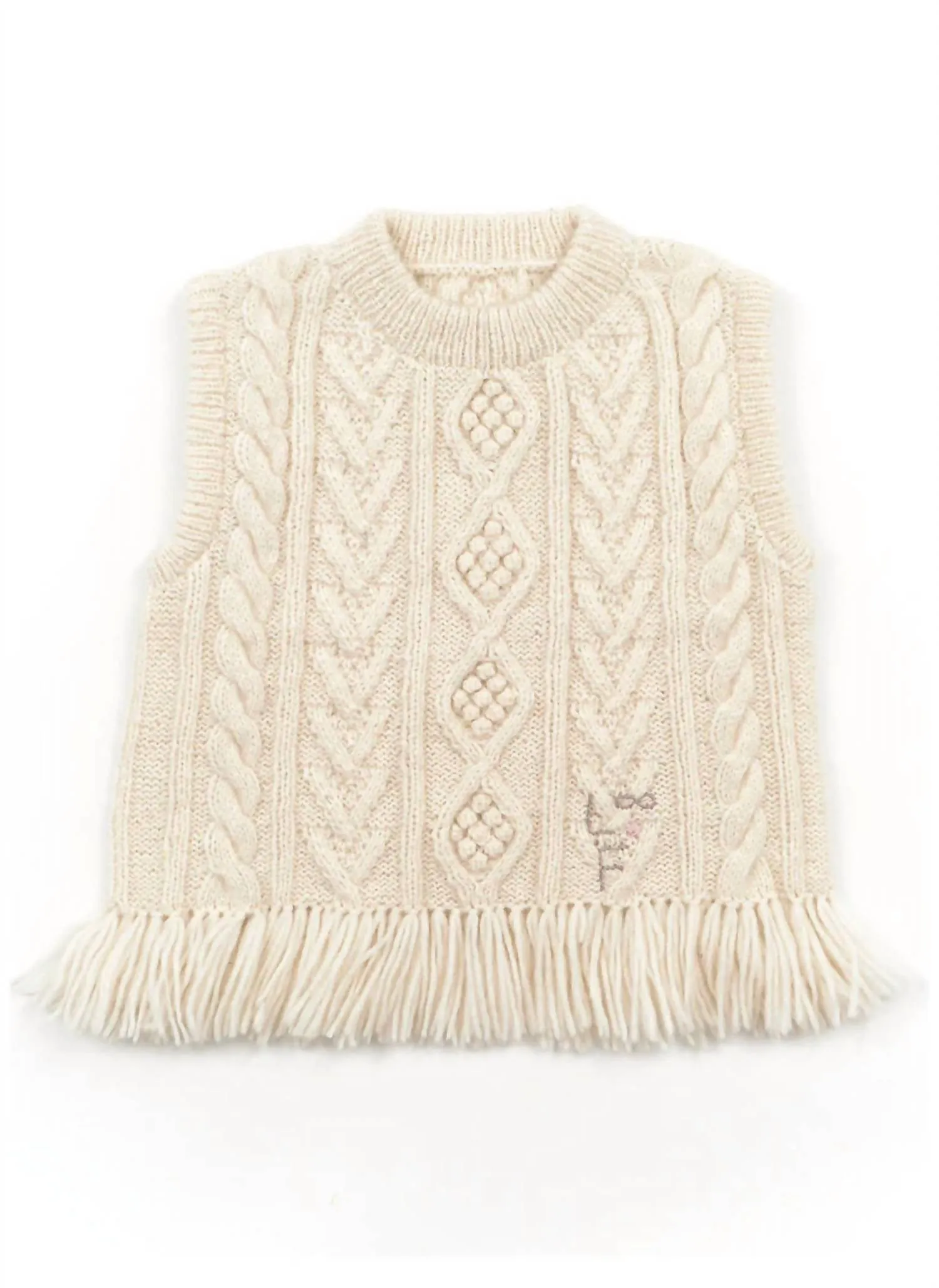 Mavis Fringe Knit Vest In Ivory