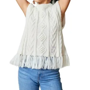 Mavis Fringe Knit Vest In Ivory