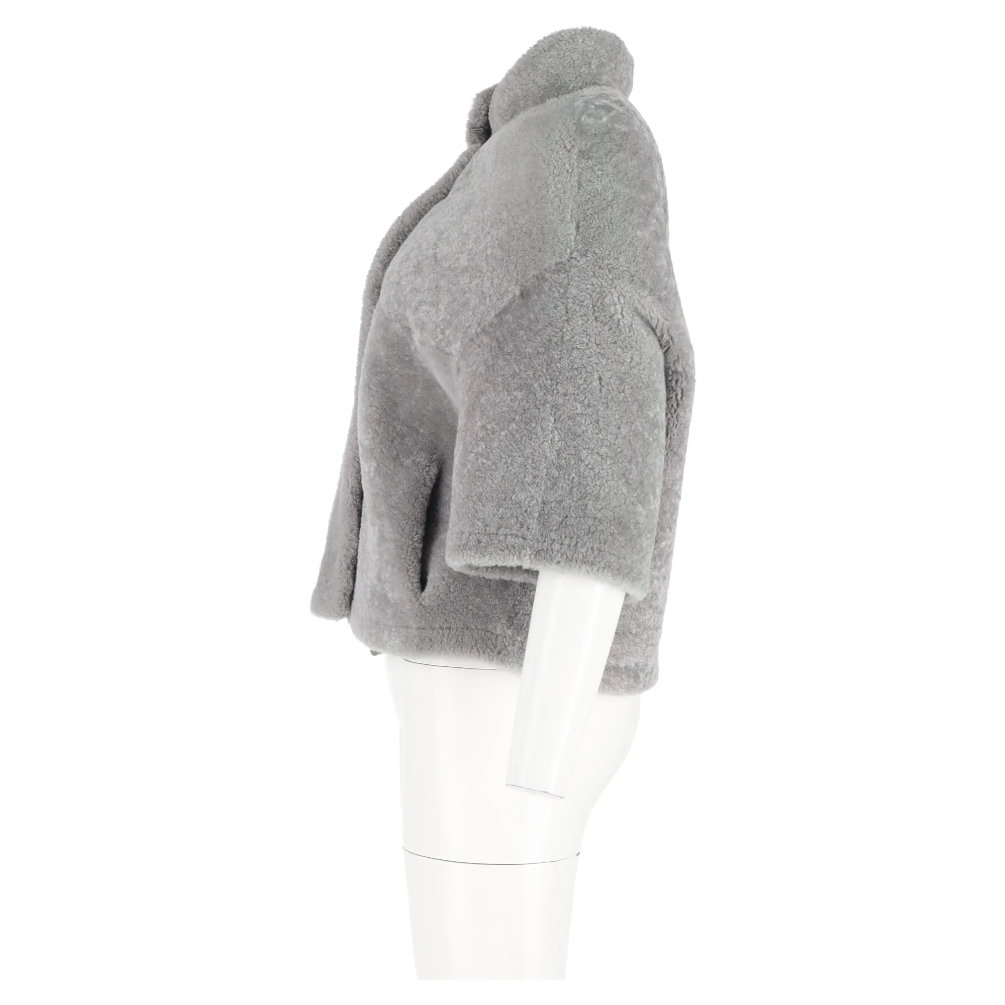 Max Mara Tebe Teddy Cape in Grey Alpaca Wool