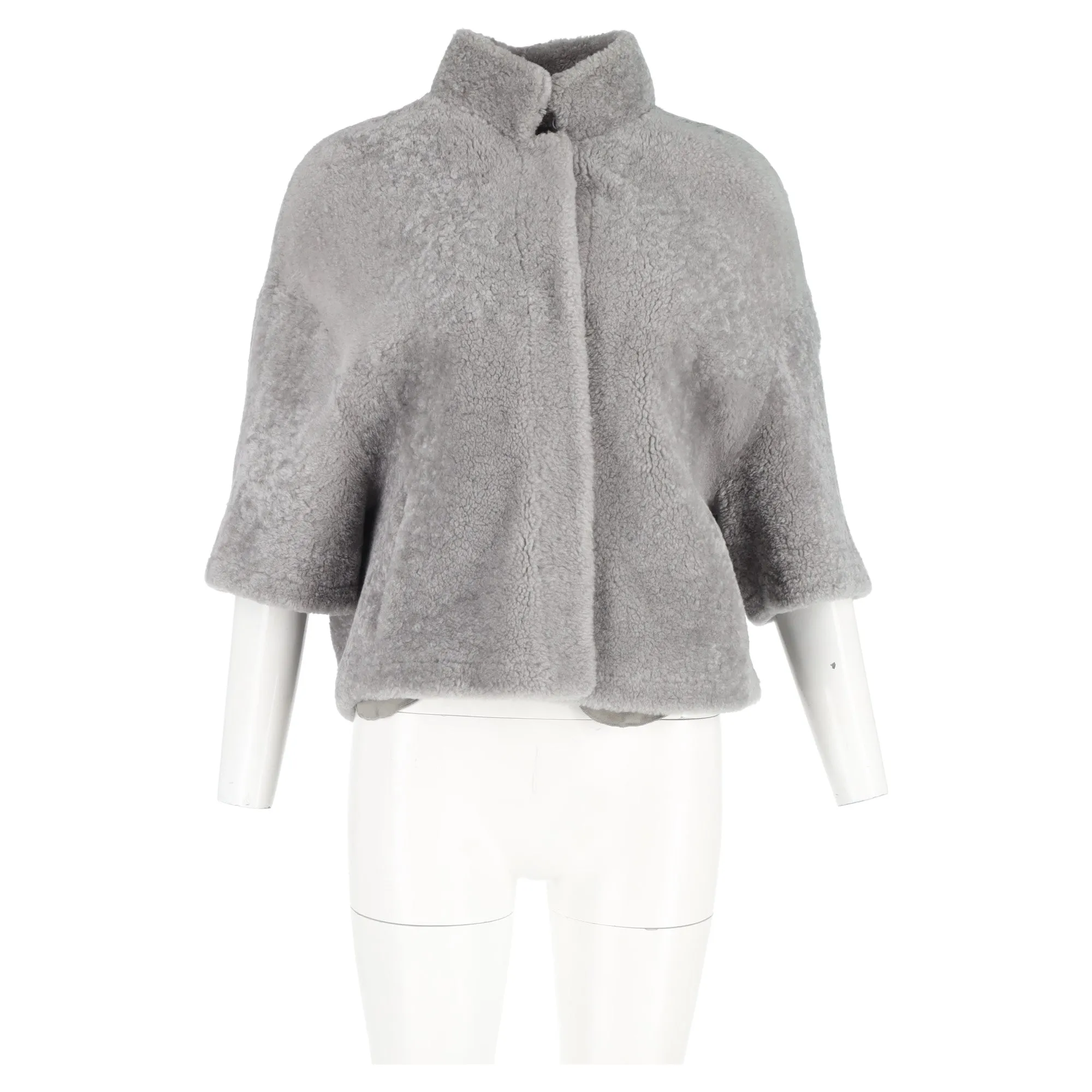 Max Mara Tebe Teddy Cape in Grey Alpaca Wool