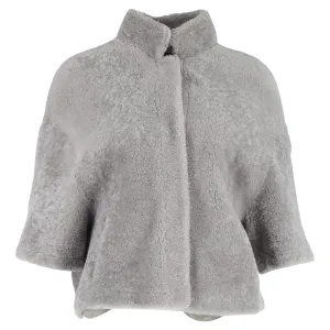 Max Mara Tebe Teddy Cape in Grey Alpaca Wool