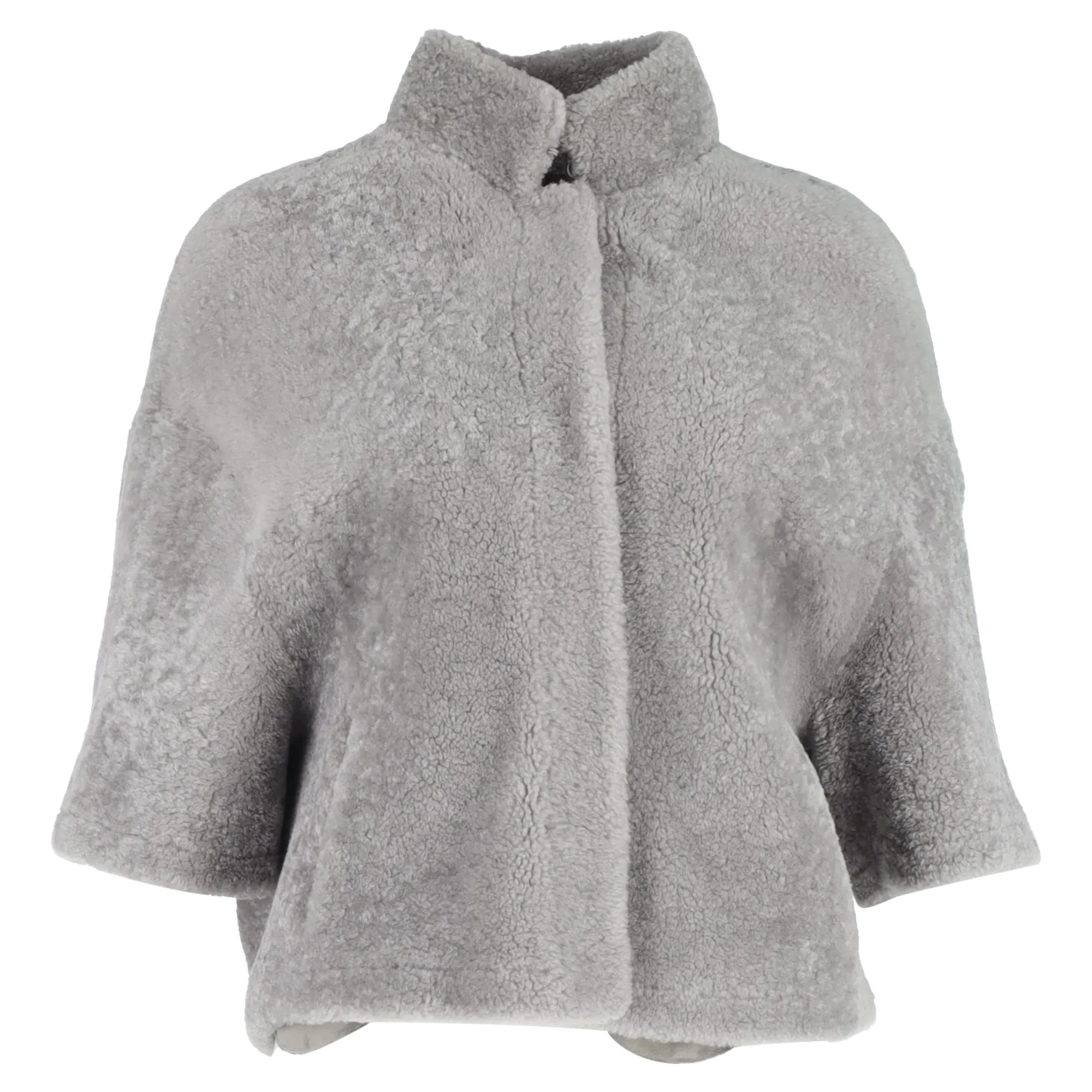 Max Mara Tebe Teddy Cape in Grey Alpaca Wool