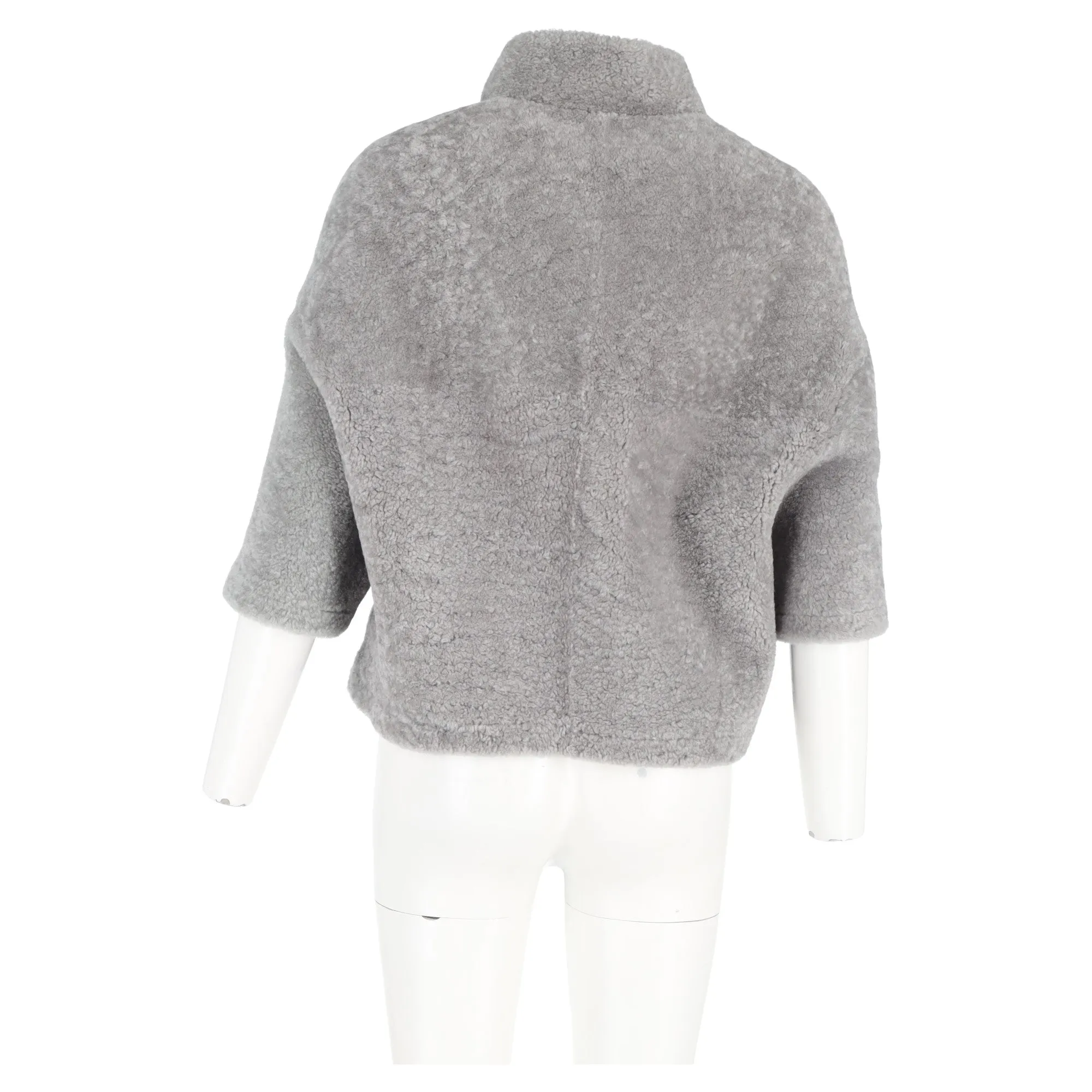 Max Mara Tebe Teddy Cape in Grey Alpaca Wool