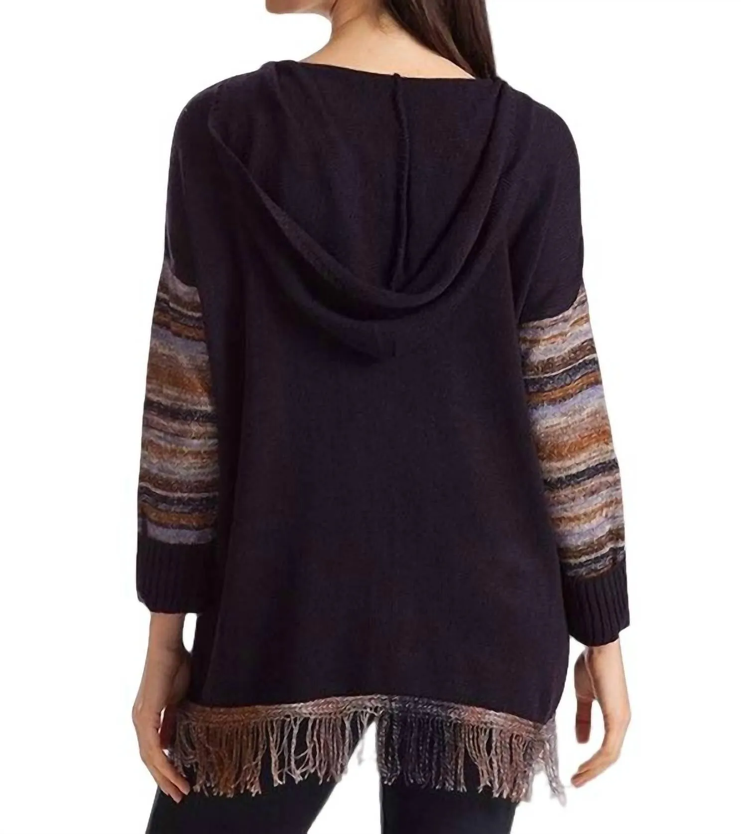 Mckenna Zip Hoodie W/ Fringe In Black Multi