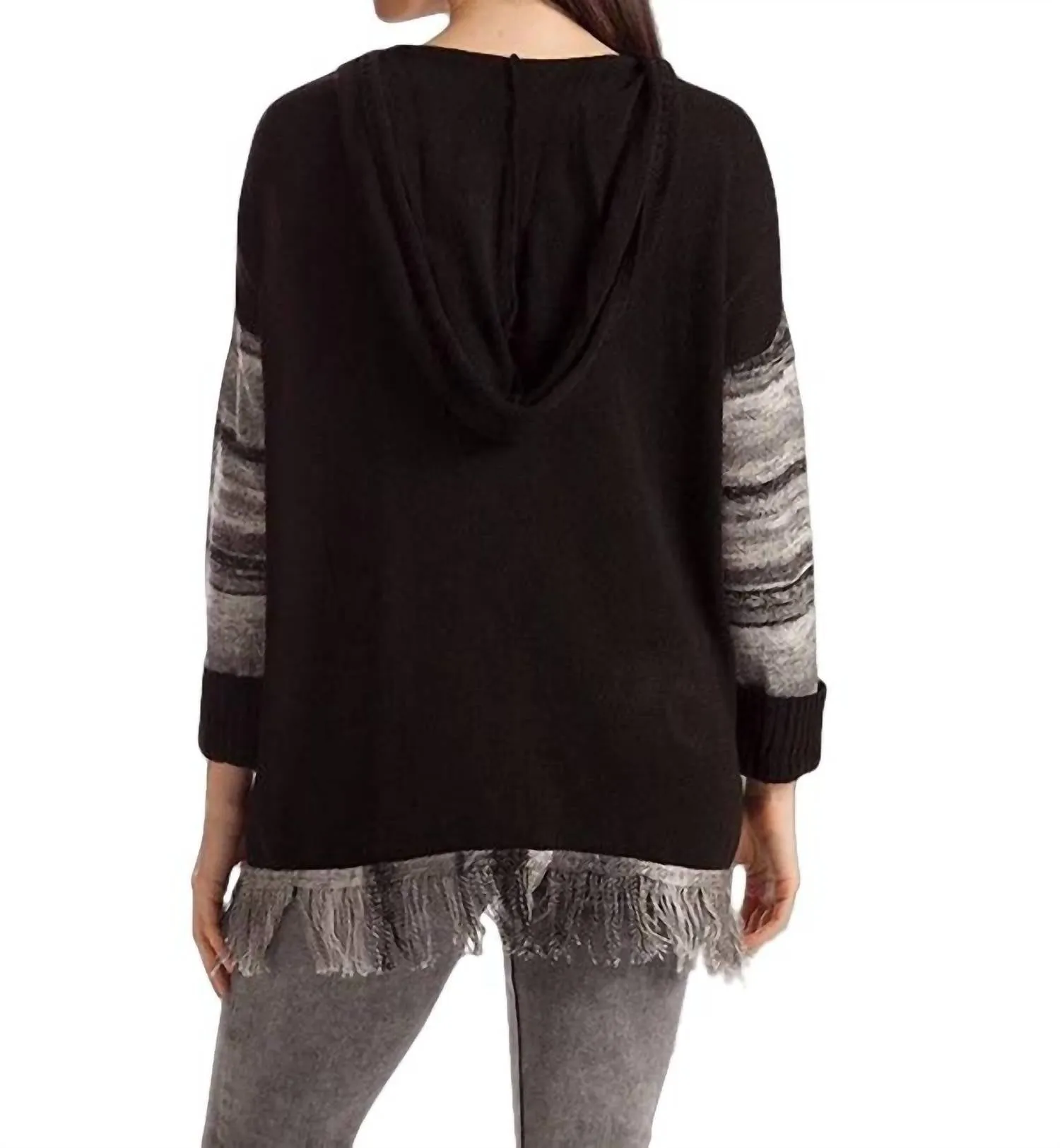Mckenna Zip Hoodie W/ Fringe In Black Multi