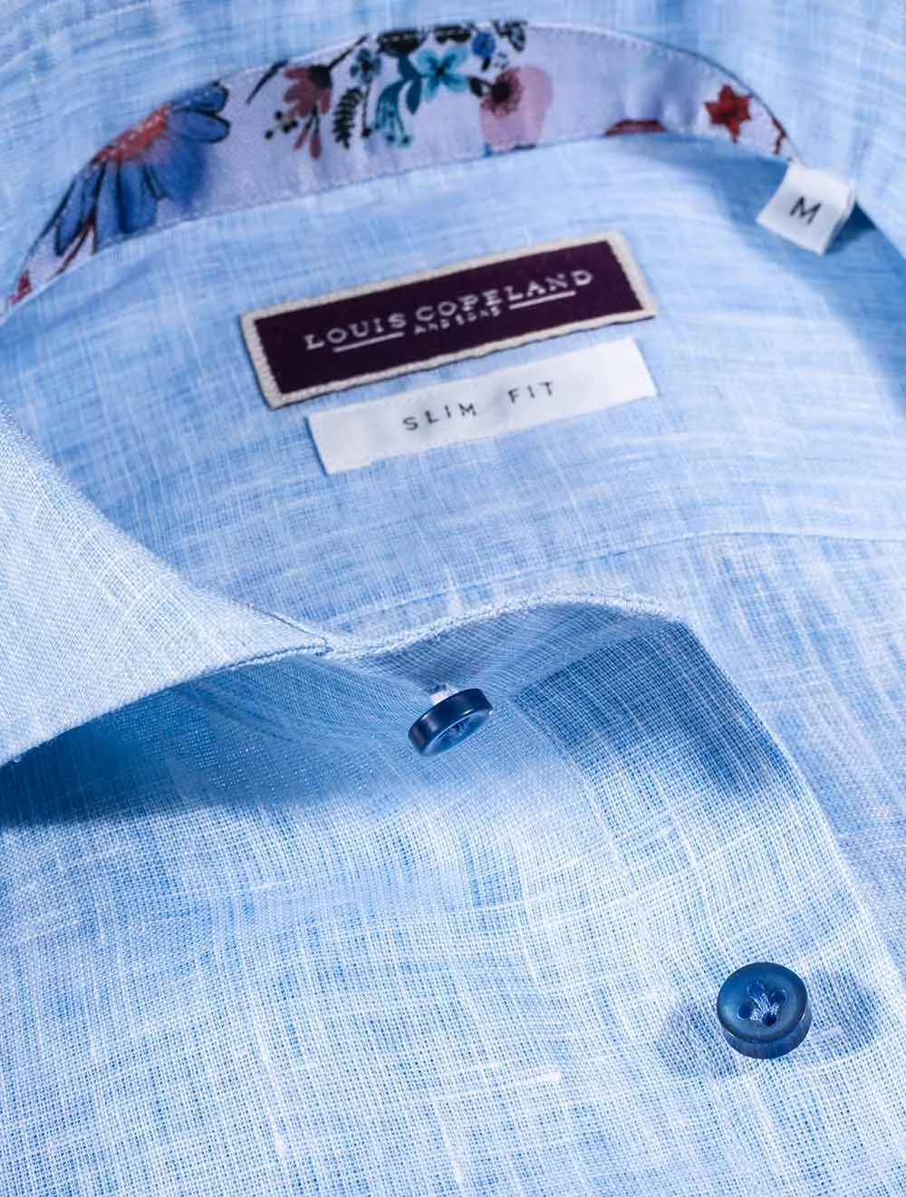 Mekong Linen Mix Slim Fit Shirt Blue