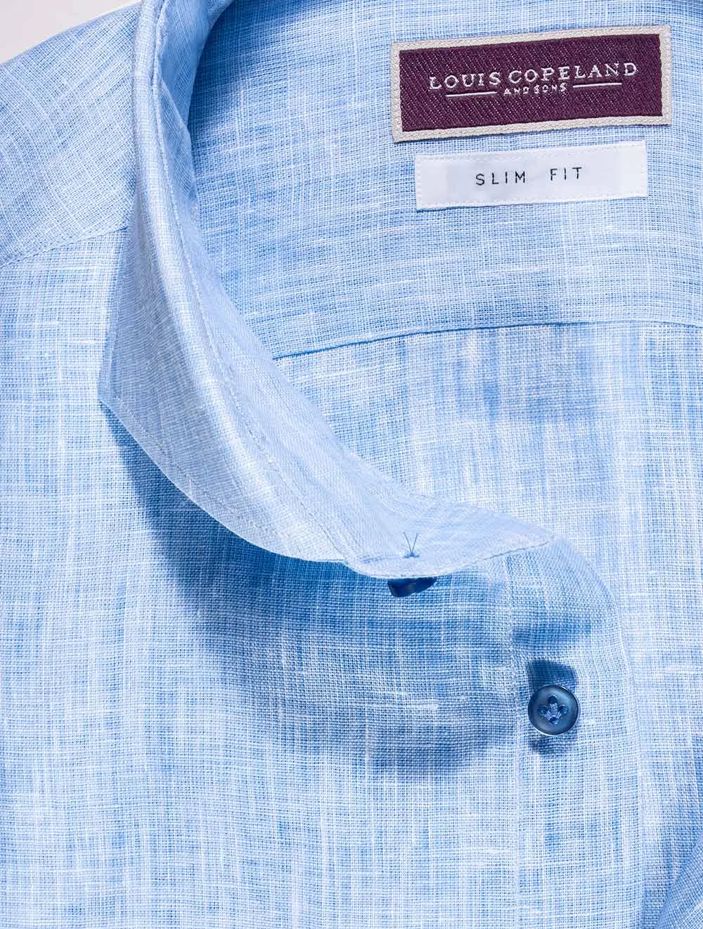 Mekong Linen Mix Slim Fit Shirt Blue