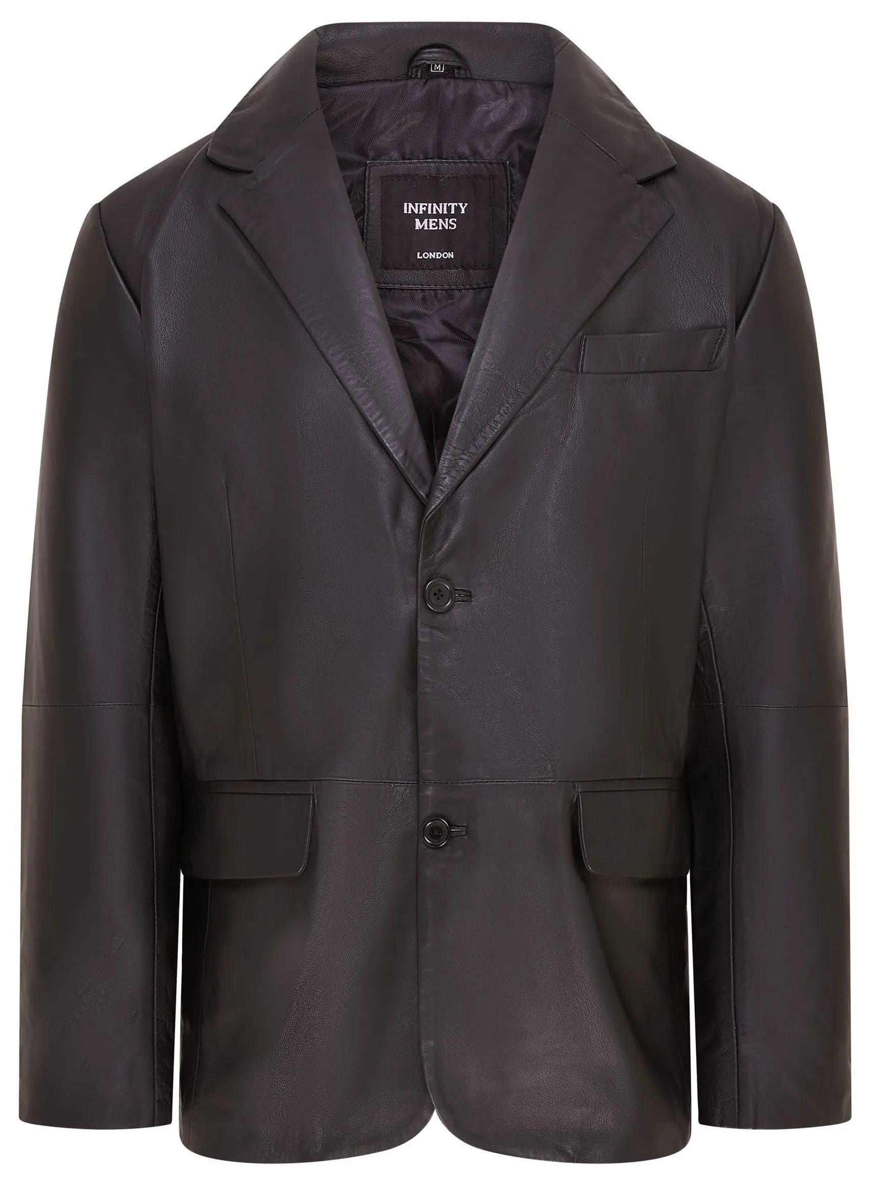Men's 2 Button Black Leather Blazer Jacket - Bergen